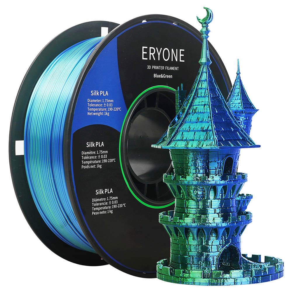 Filament ERYONE Dual Color Silk PLA do drukarek 3D, tolerancja 1,75 mm /- 0,03 mm, 1 kg (2,2 funta)/szpula - niebieski i zielony