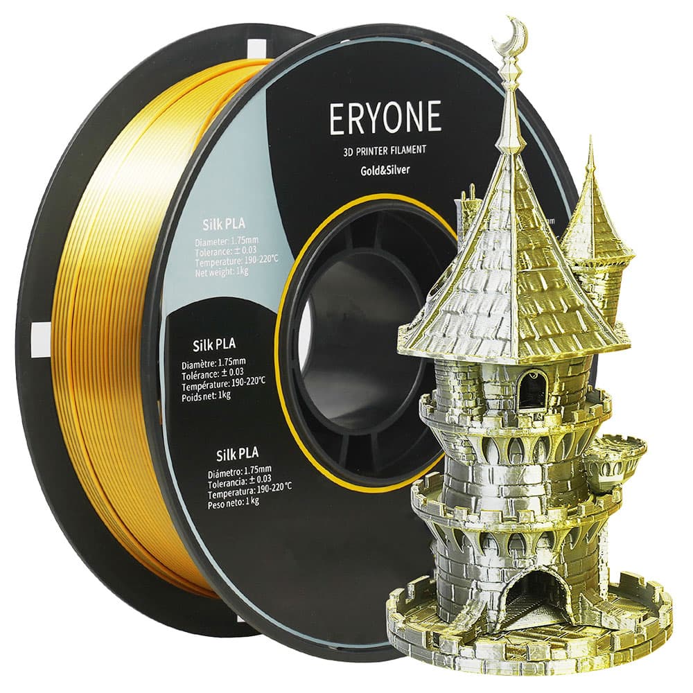Filament ERYONE Dual Color Silk PLA do drukarek 3D, tolerancja 1,75 mm /- 0,03 mm, 1 kg (2,2 funta)/szpula - złoty i szary