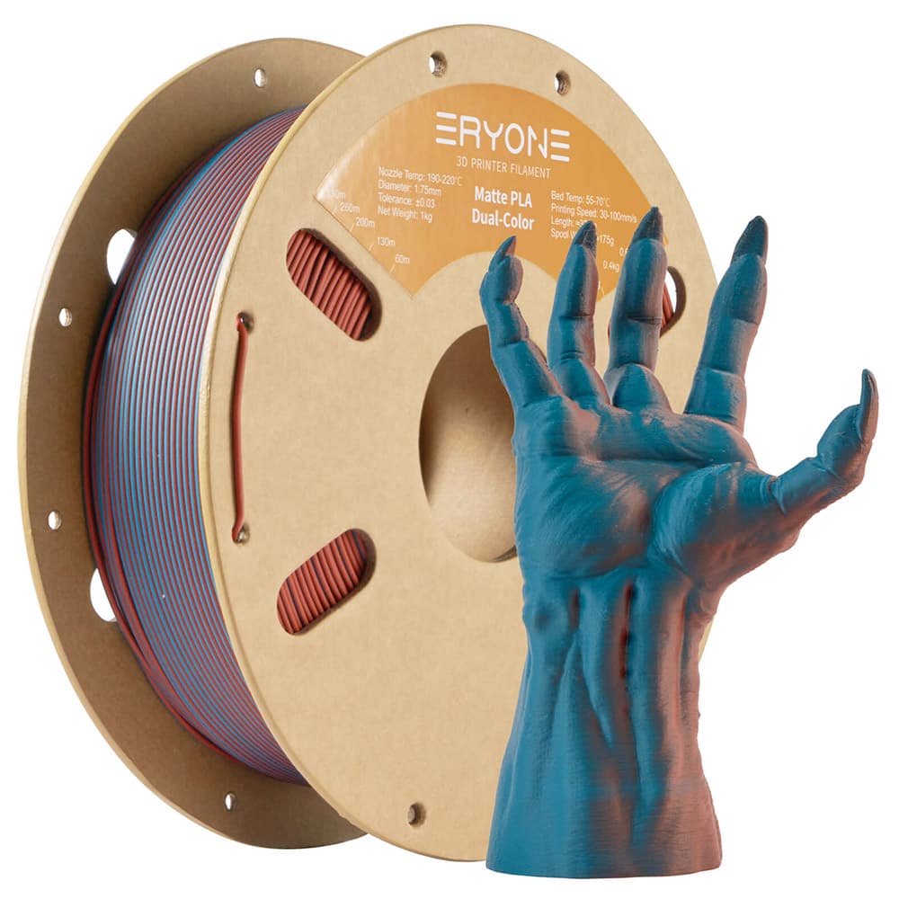 ERYONE Dual Color Matowy Filament PLA 1kg - Niebieski Zielony i Spalony Pomarańcz