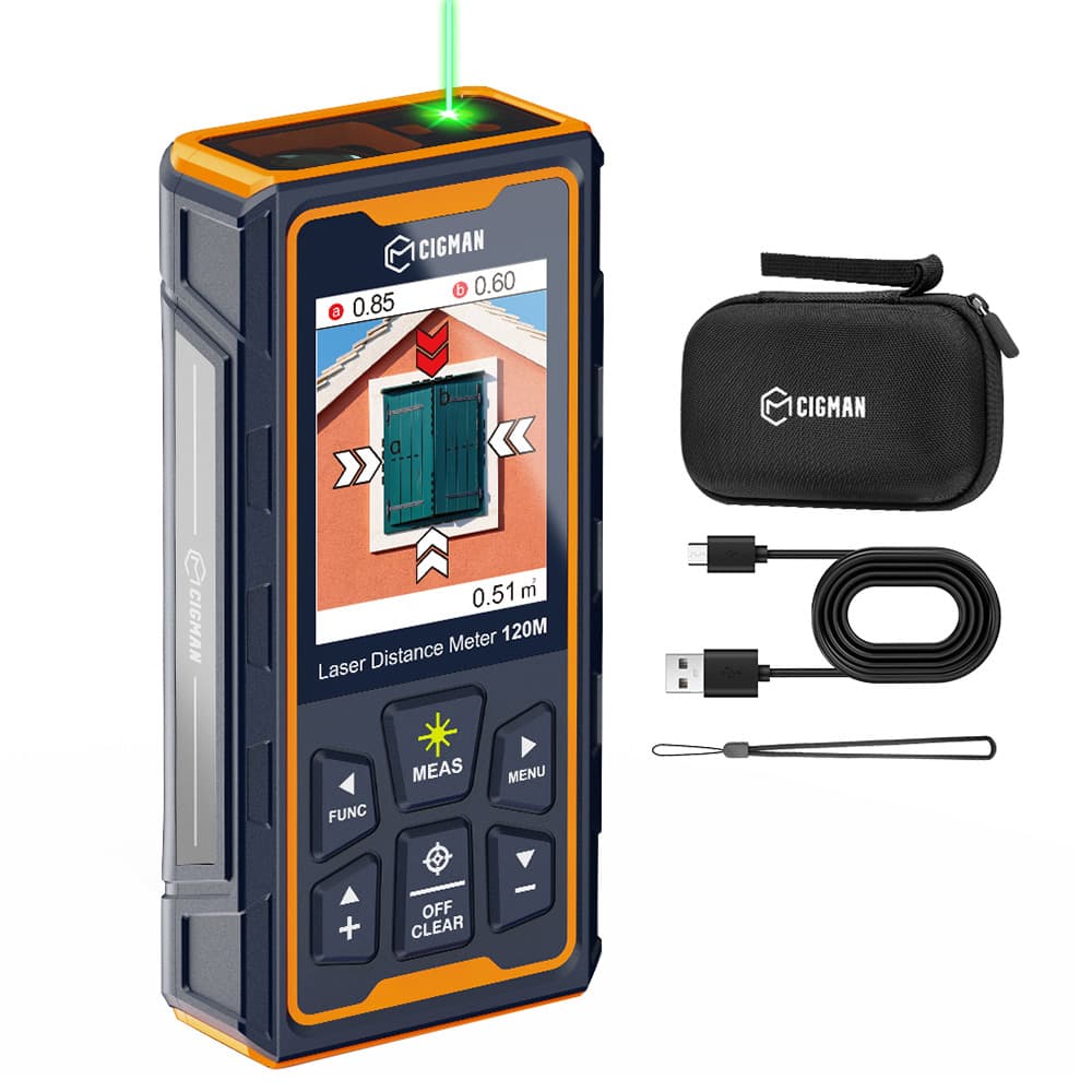 Narzędzie pomiarowe laserowe CIGMAN CD-120G z kamerą 4X, technologią P2P, IP68, wyświetlaczem IPS 2,4 cala