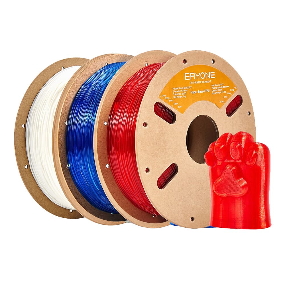 3 kg ERYONE High Speed TPU Filament (1 kg Przezroczysty czerwony, 1 kg Przezroczysty niebieski, 1 kg Biały)