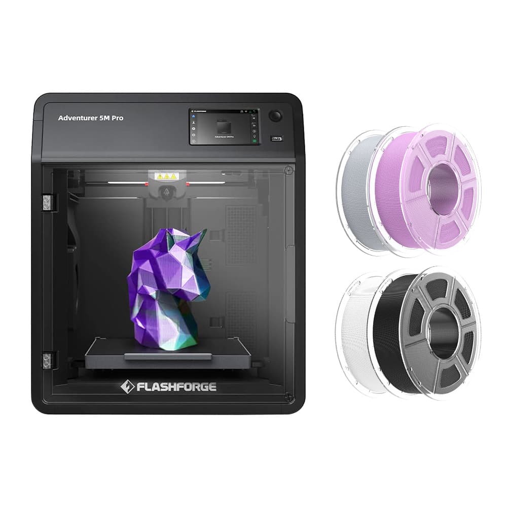 Drukarka 3D Flashforge Adventurer 5M Pro, 4 kg, filament Mecpow HS PLA – biały/liliowy/szary/czarny