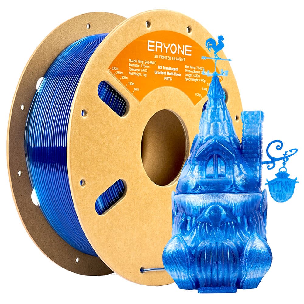 ERYONE High Speed Translucent Gradient Multi-Color PETG Filament, 1kg - Dark Blue & Transparent