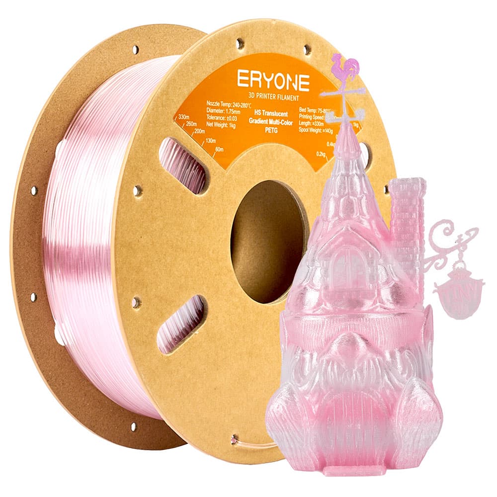 Filament PETG ERYONE High Speed, transparentny, gradientowy, wielokolorowy, 1 kg, jasnoróżowy