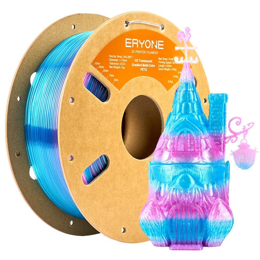 ERYONE High Speed Translucent Gradient Multi-Color PETG Filament, 1kg - Rose Red & Blue