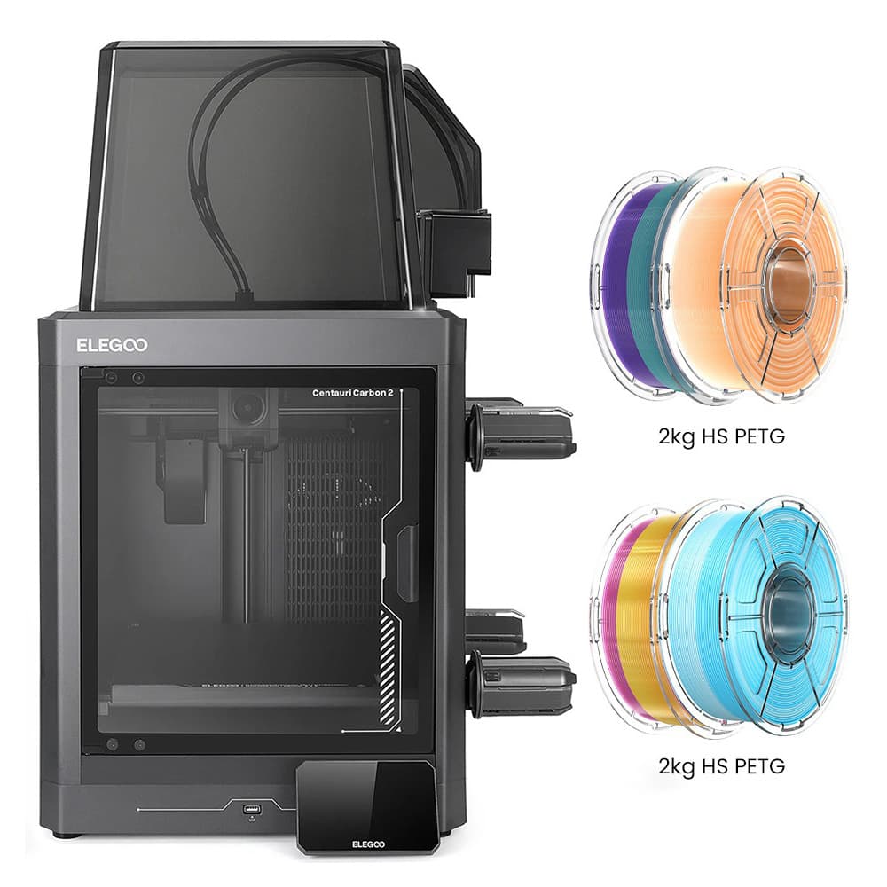 Drukarka 3D Elegoo Centauri Carbon 2 Combo, 4 kg, filament HS PETG – pomarańczowo-biały/niebiesko-biały/różowo-żółty/zielono-fioletowy