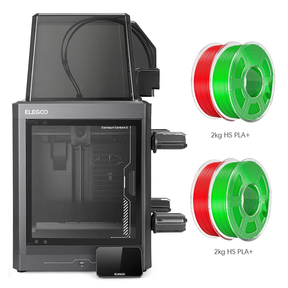 Drukarka 3D Elegoo Centauri Carbon 2 Combo, filament HS PLA 4 kg, kolor czerwony/zielony 2 kg