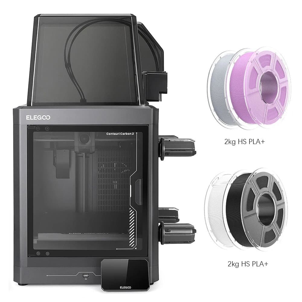 Drukarka 3D Elegoo Centauri Carbon 2 Combo, 4 kg, filament Mecpow HS PLA – biały/liliowy/szary/czarny
