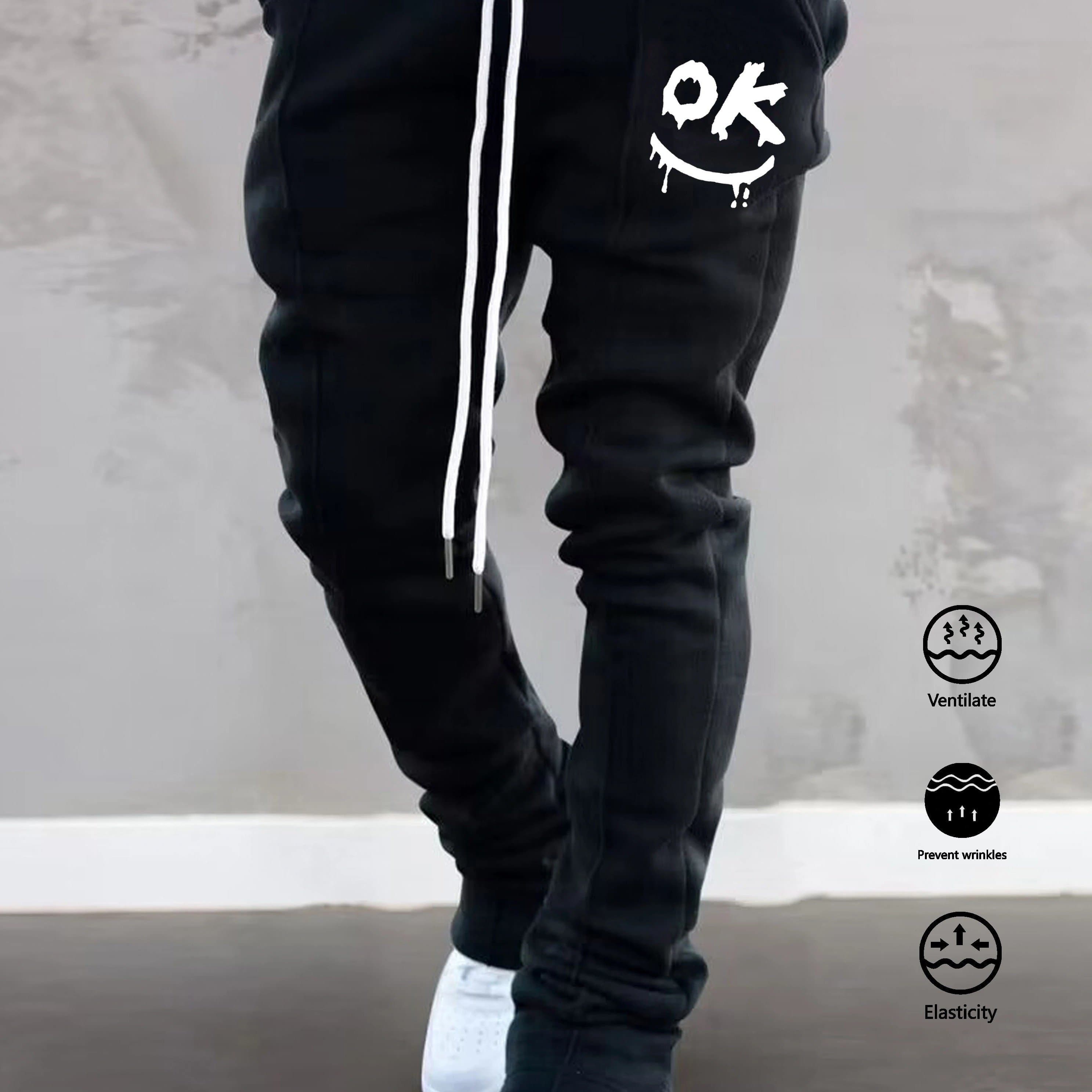 TEMU Autumn, And Winter Slim-fit Long Pants For Men, Casual Pants With Front Center Stripe, Flared Leg Pants, Men's Jogging Sports Pants, Trendy Pants, Rock Hip-hop Pants