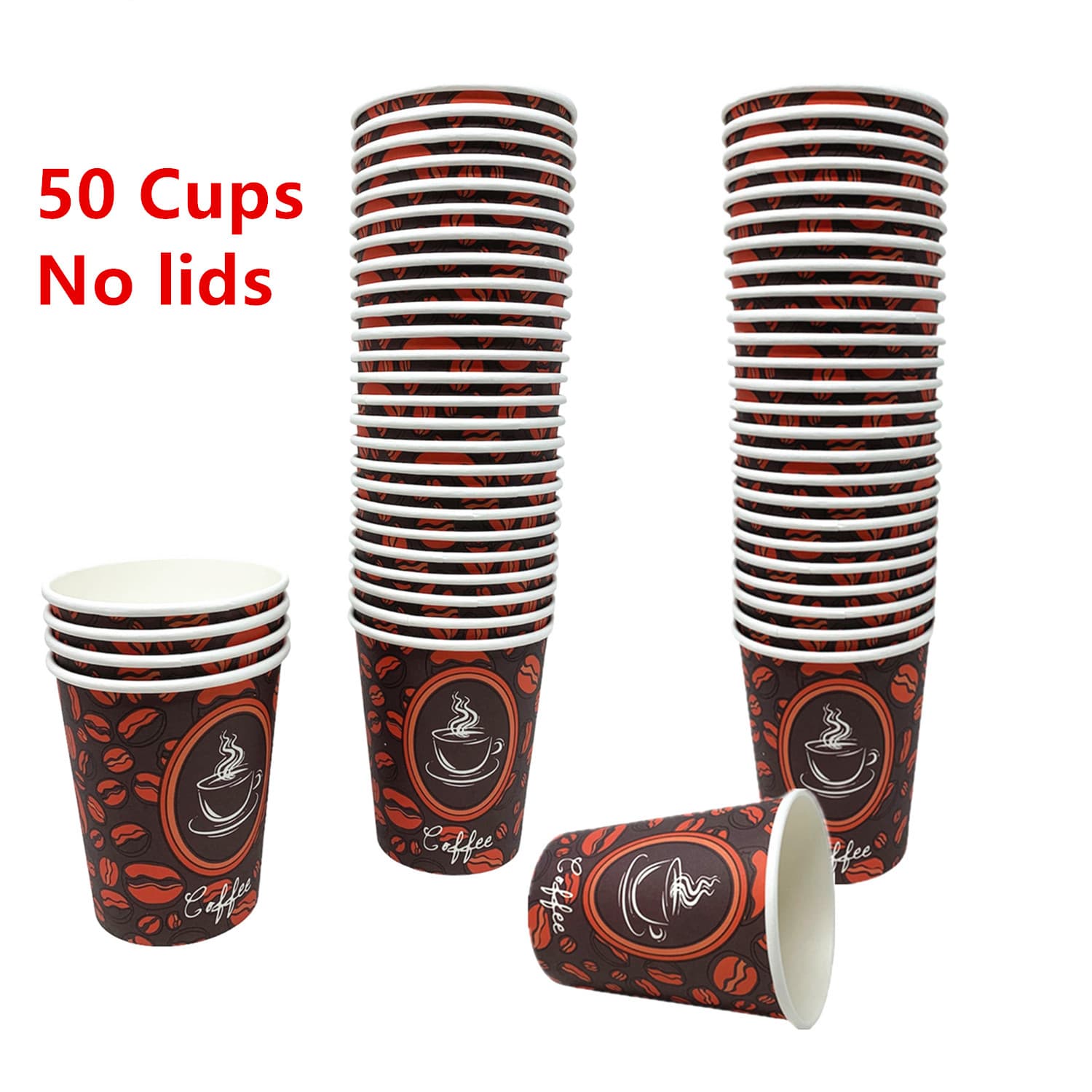TEMU 50 Pack Quality Disposable Paper Hot Coffee Cups, Hot Drinks Tea & Coffee, Coffee Shops And Bars (8 Oz, Coffee Bean Design)