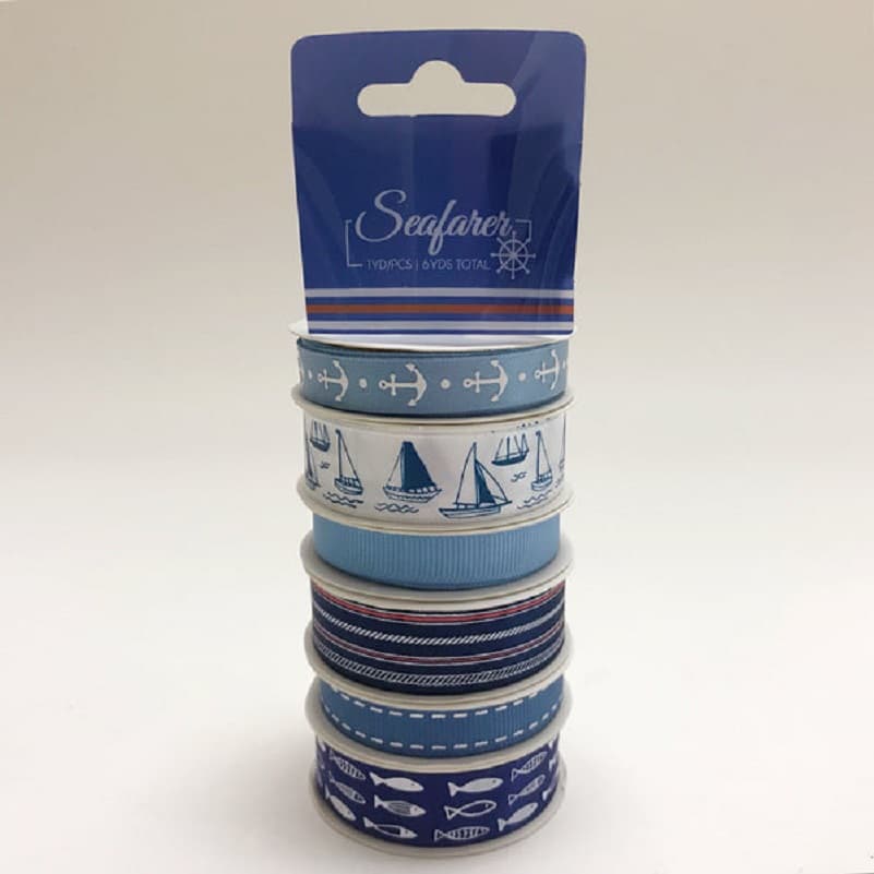 TEMU 3/8" & 5/8" Width X 1 Yard (3 Ft) Length Marine Theme Ribbon Gift Set Nautical-inspired Trim For Crafts, Gift Wrapping & Diy Decor