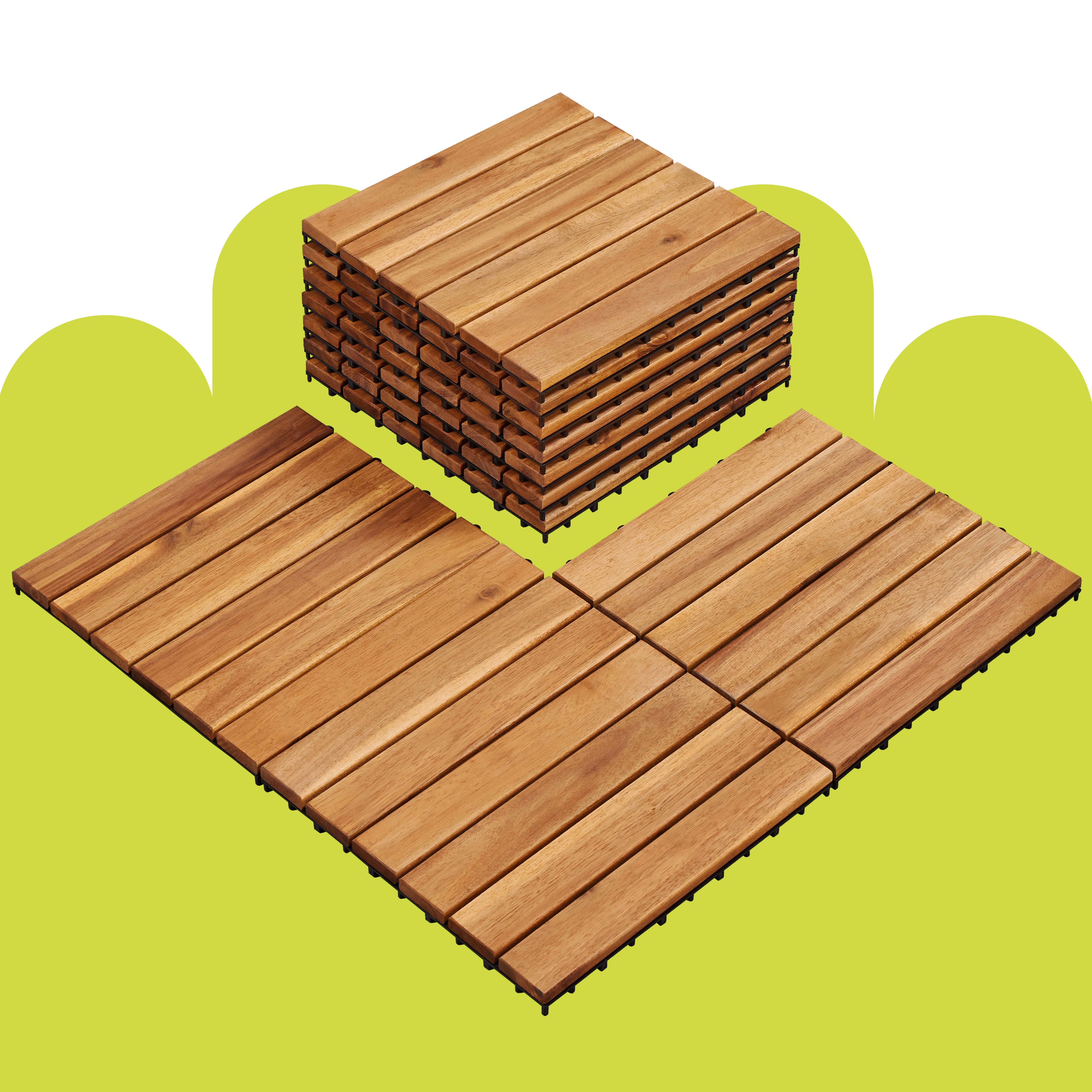 TEMU 10/27/54/108 Pcs Waterproof Acacia Wood For Flooring, Wood Plastic Interlocking Flooring Tiles For Outdoor & Indoor Patio Garden Deck Poolside Halloween Flooring Tiles 12.5" W 12.5 "l Wood