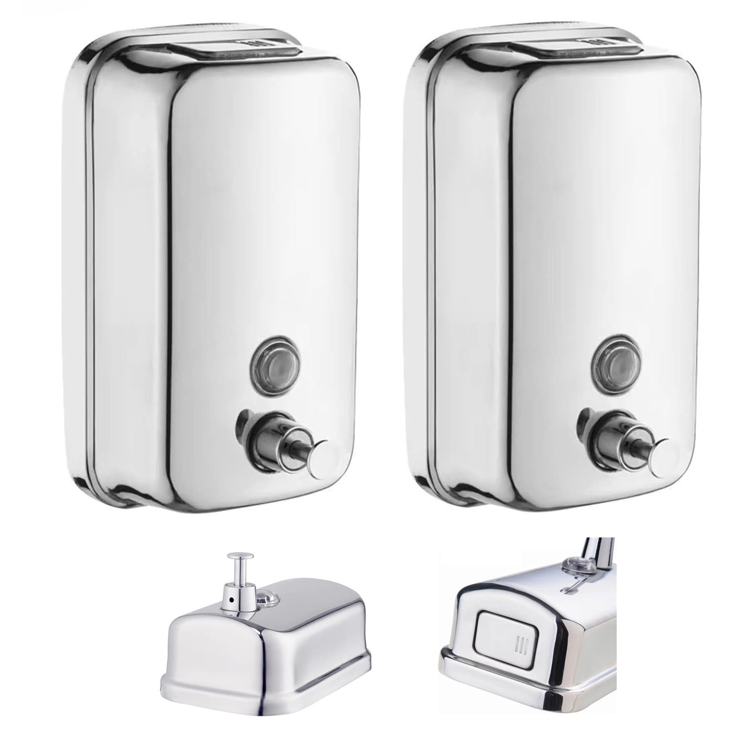 TEMU 2 Pack Commercial Soap Dispenser Wall Mount Stainless Steel Manual Liquid Pump Soap Dispenser For Bathroom Rust Proof Leak Free (1000ml/34oz)