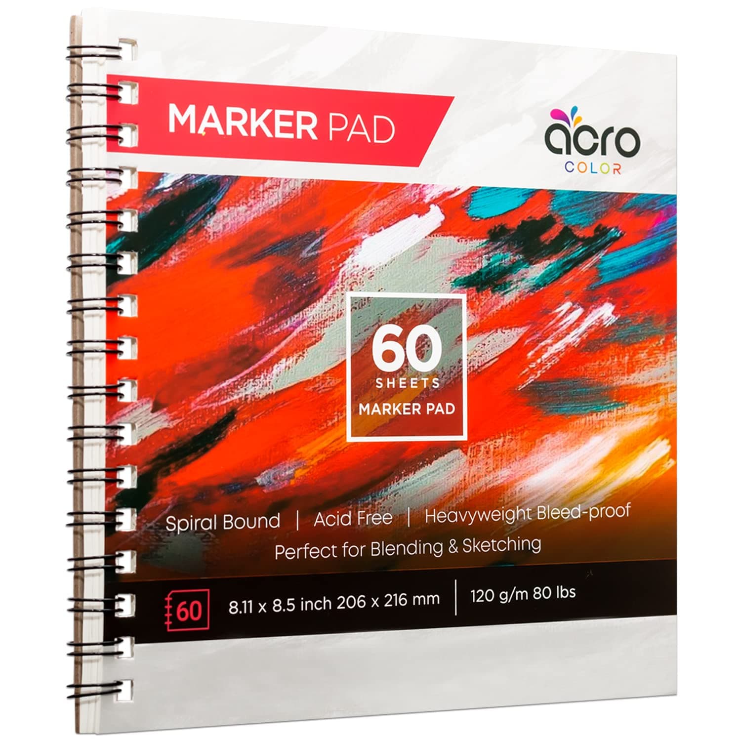 TEMU Spiral Marker Pad With Smooth Coated Art Paper, 120 Gsm 80 Lbs - Marker Paper Sketchbook For Coloring, Drawing, & Markers - 8.11 X 8.5 Inch, 60 Sheets