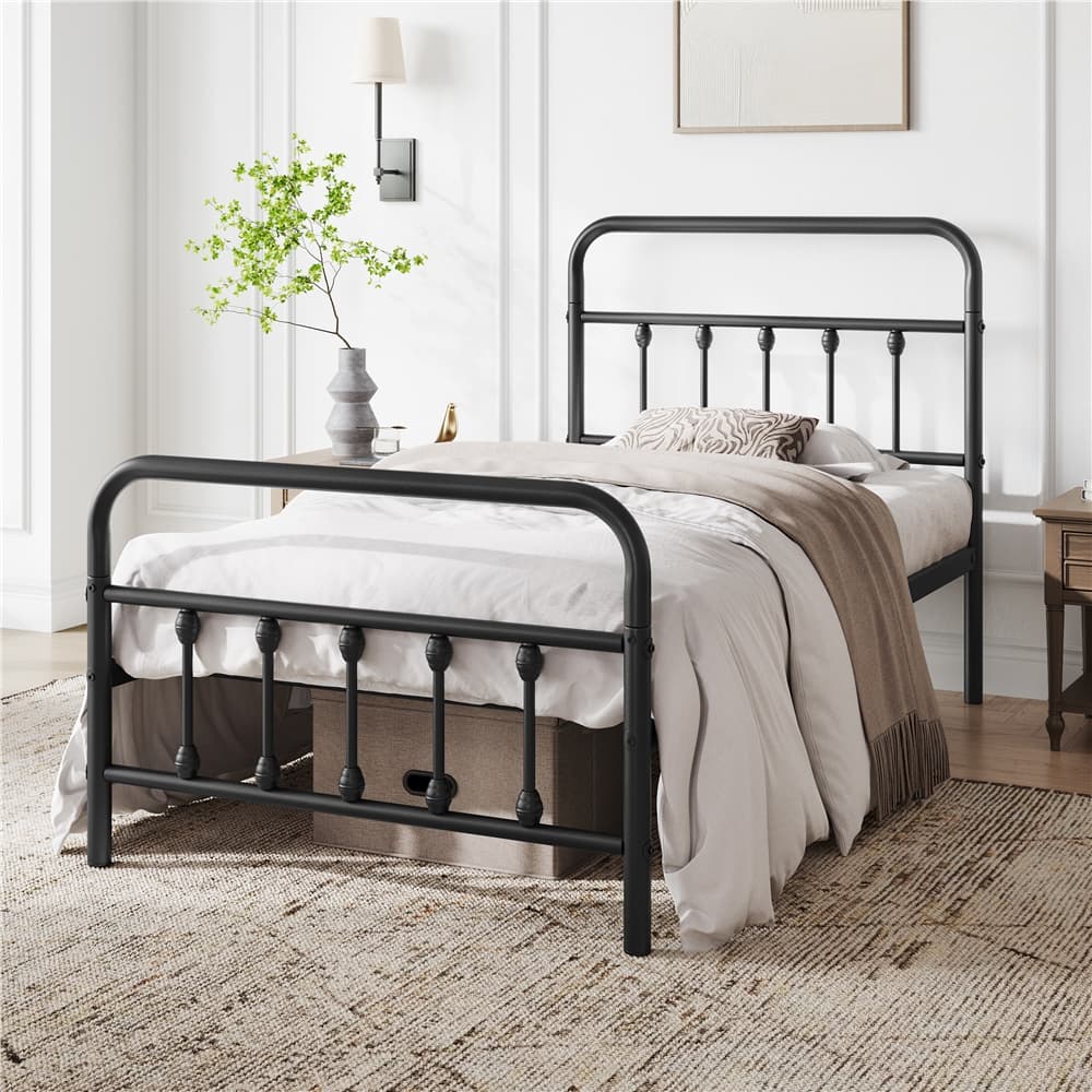 TEMU Classic Bed Frame Metal Platform Bed Frame With High Headboard & Footboard, Spring Needed, Twin Size