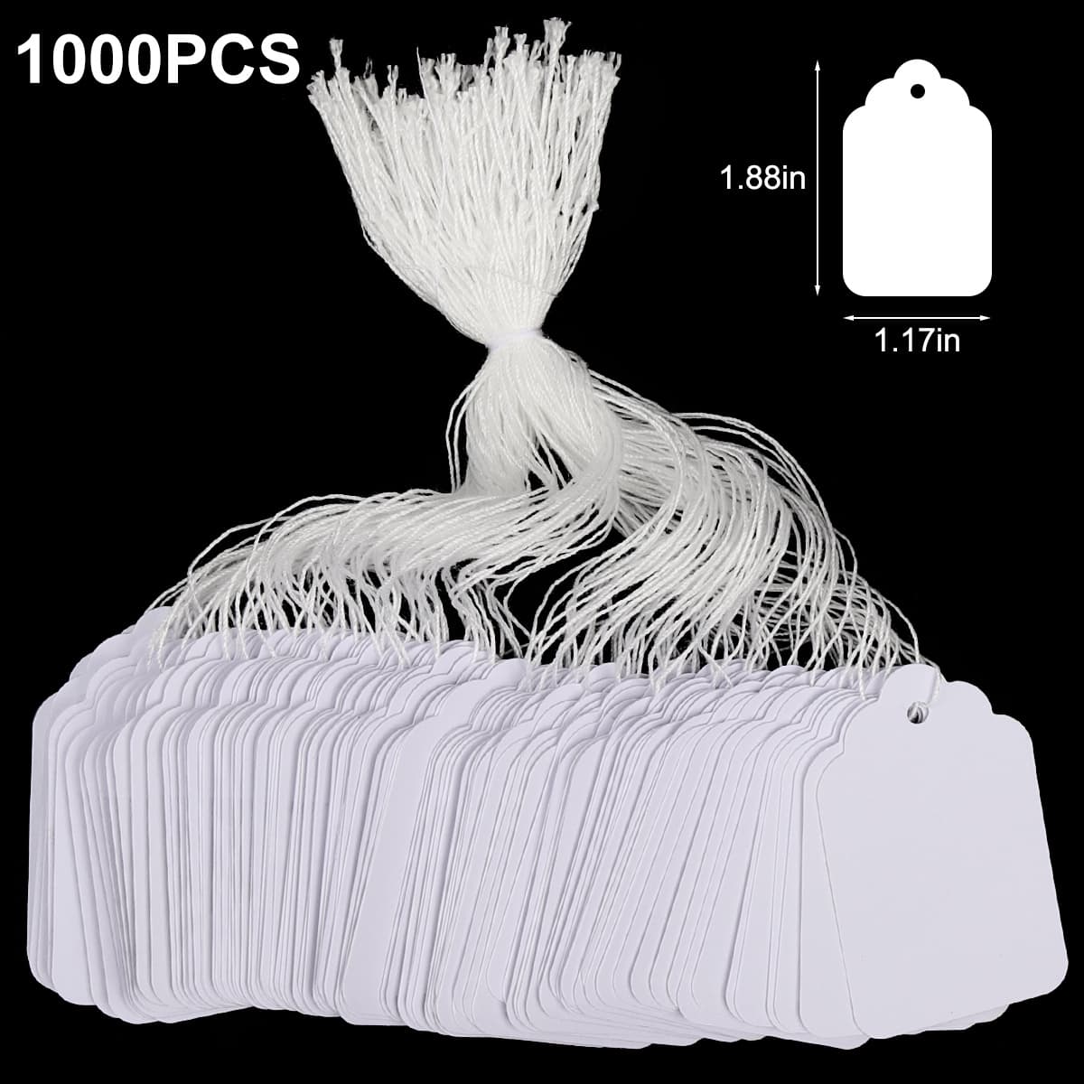 TEMU Price Tags With Strings Attached, 1000pcs Marking White Merchandise Hang Tags Labels For Goods Gifts Jewelry Clothing Garage Yard Sale Supplies 1 1/8" X 1 3/4" (1.88x1.17) Inch