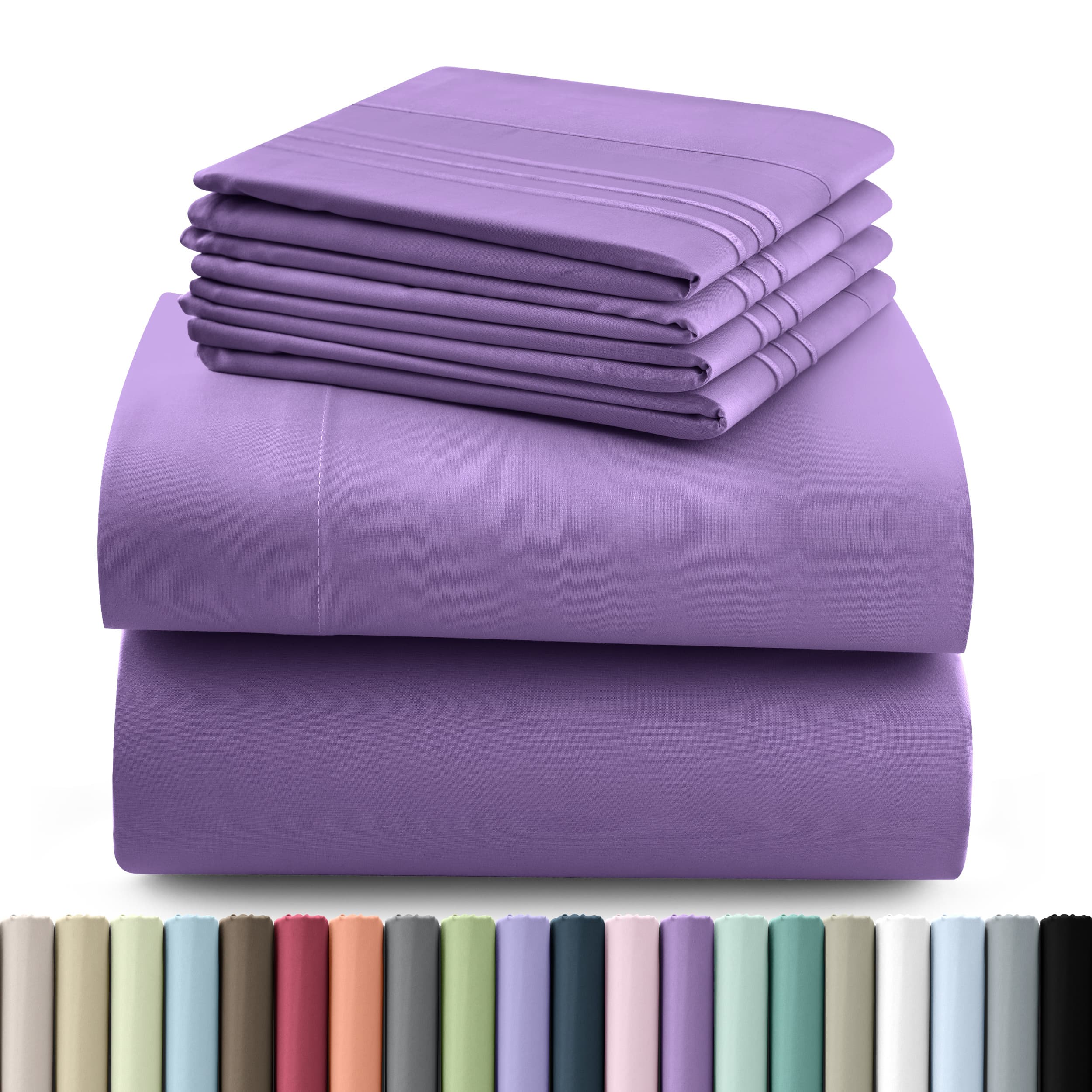 TEMU Bedding Sheet Set - 6 Pc Brushed 100% Polyester Bed Sheets 16 Inches Deep Pockets - Embroidered & Plain Pillowcases - Hotel Luxury Sheets Bed Set - Soft Bedding Sheets