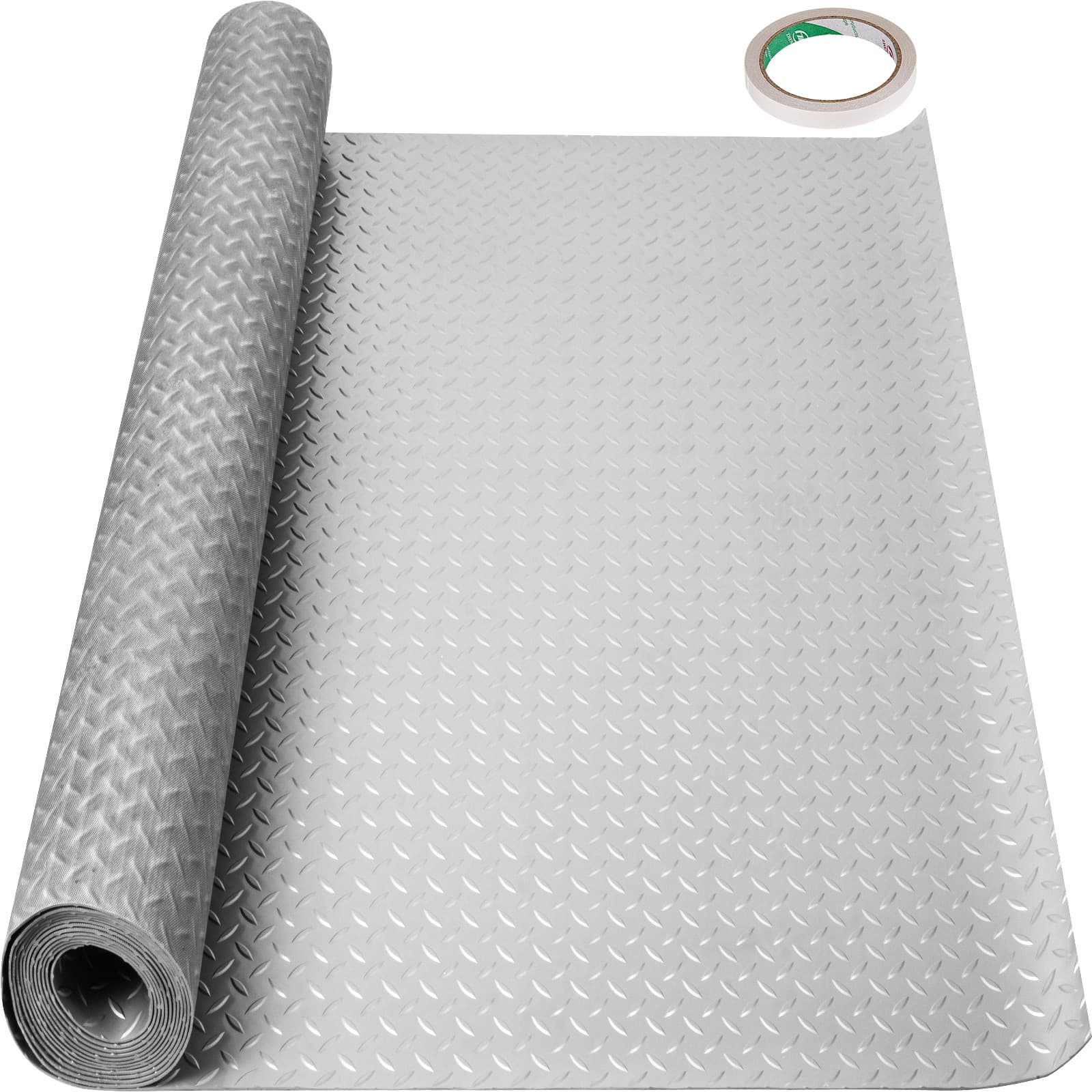 TEMU Vevor Garage Floor Mat 4.9x19ft Vinyl Garage Flooring Roll Anti-slide Diamond Texture Silver Garage Mats For Under Car 93 Covering Space Diy Pvc Garage Floor Mat For Gyms Boats Car Trailer