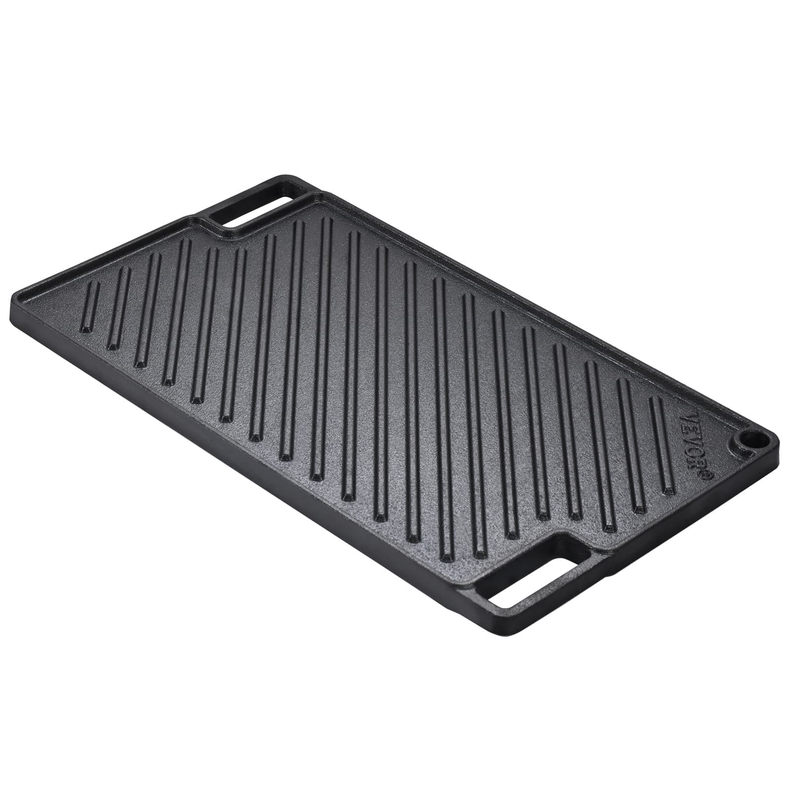 TEMU Vevor Reversible Grill/griddle, 9.7"x16.7" Pre- Cast Iron Griddle, Rectangular Double Burner Griddle Pan, Family Pan Cookware With Handles, Flat Top Plate For Bbq, Gas Grill, Black