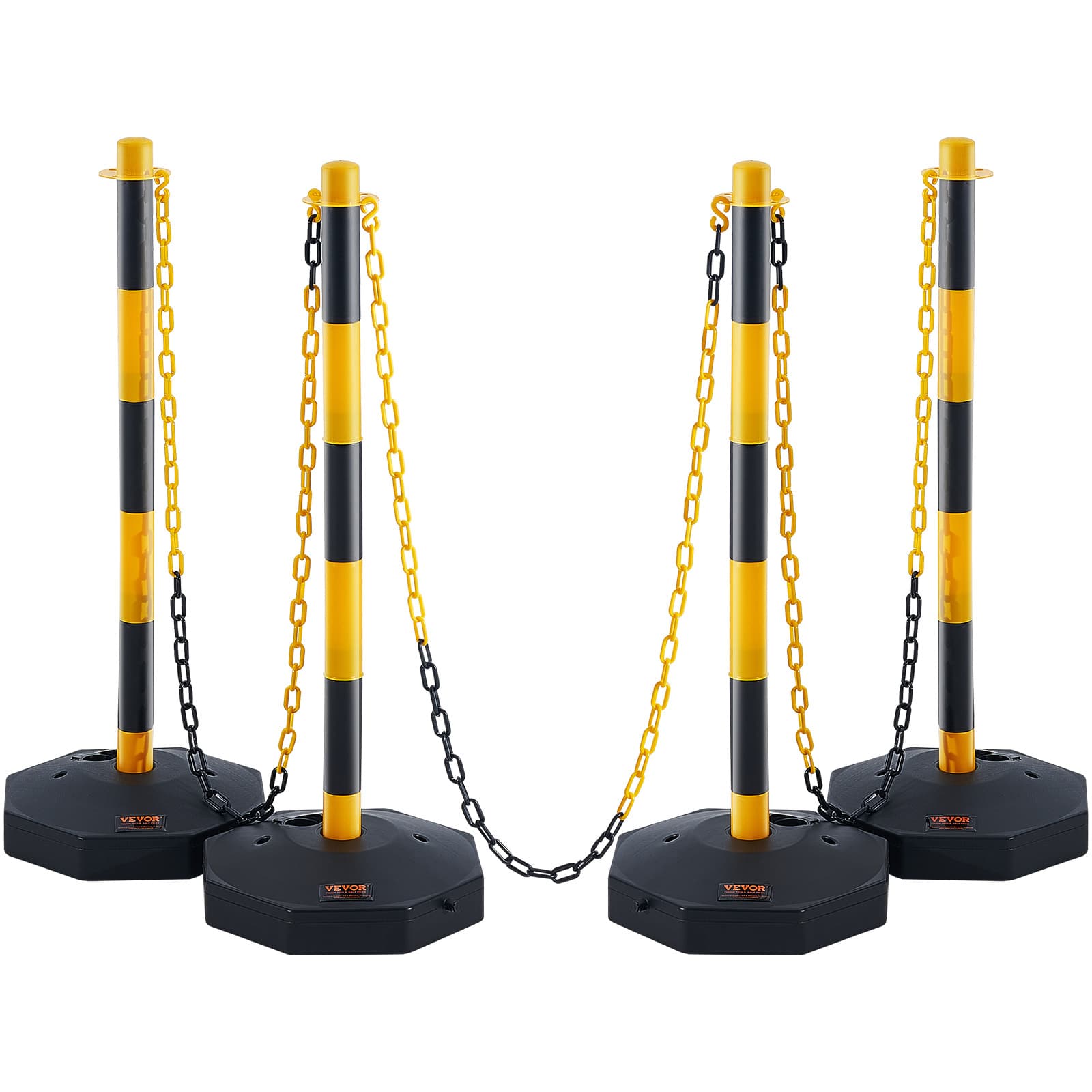 TEMU Vevor Adjustable Traffic Post Cones, 4 Pack, Barrier With Fillable Base 8ft Chain, For Traffic Control Warning Construction Caution , Yellow&black