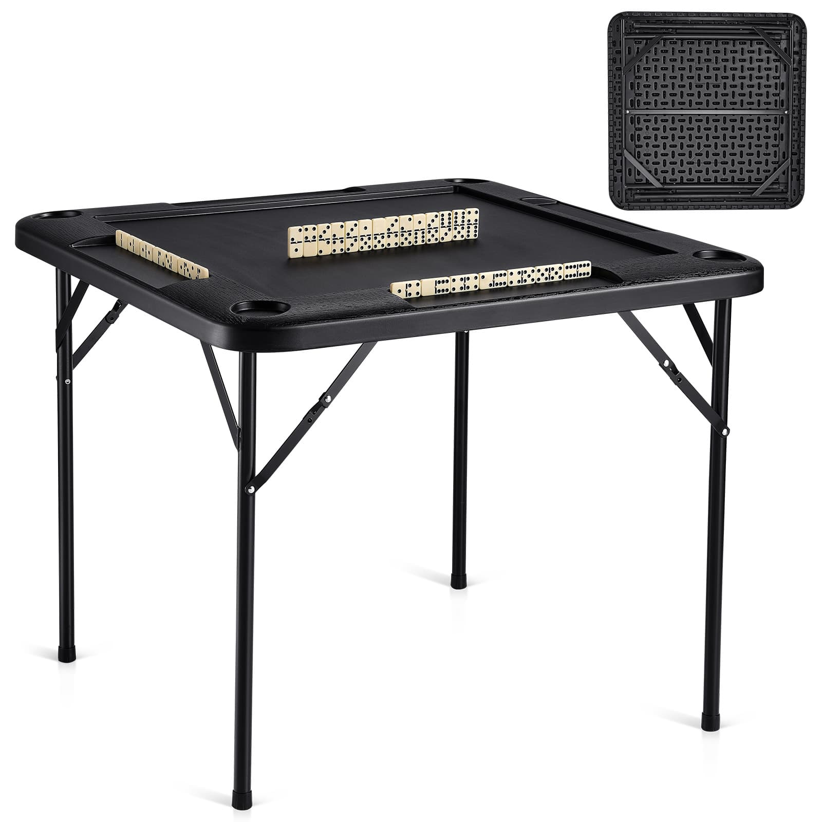 TEMU Vevor 4 Player Folding Card Table & 4 Cup Holders Chip Trays Black