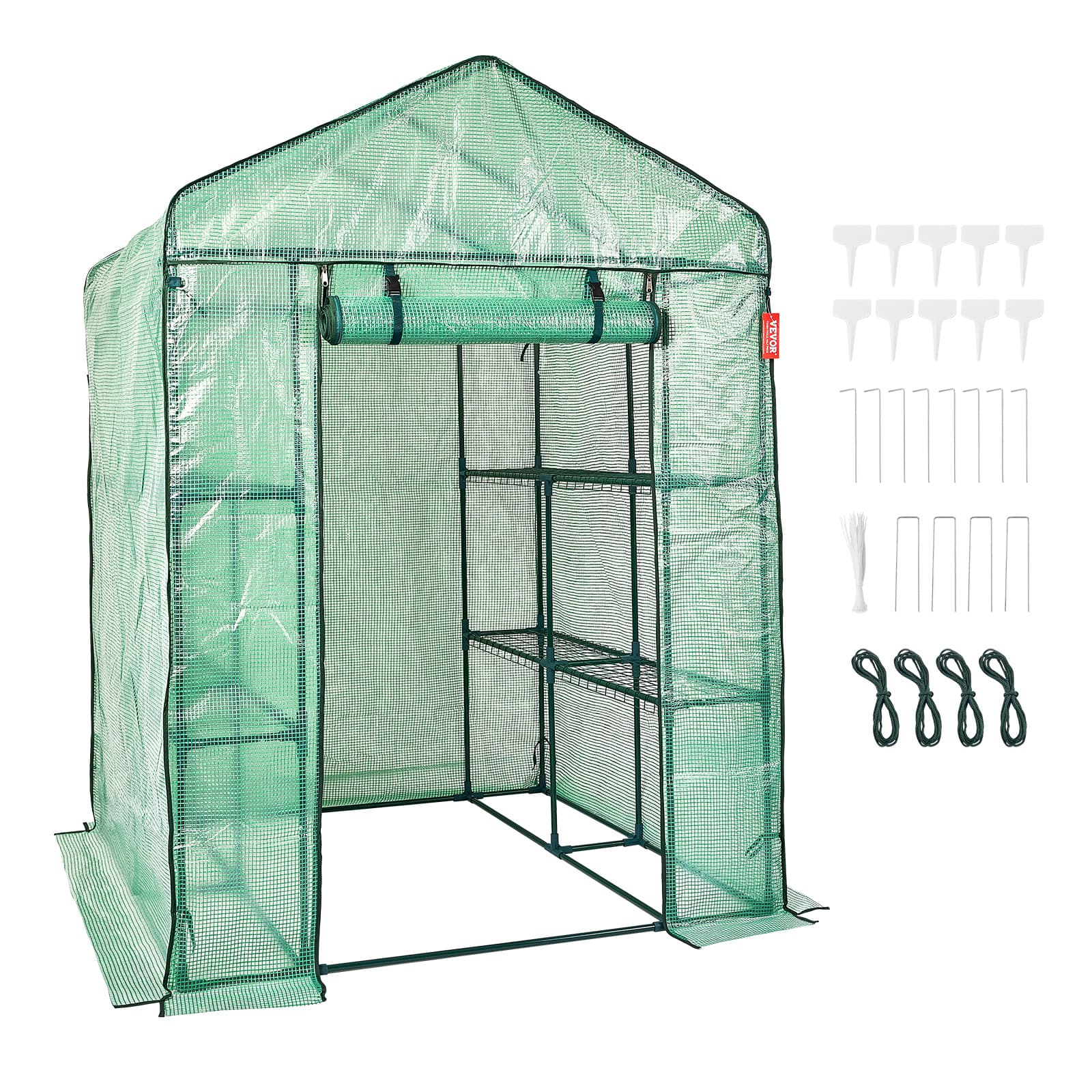 TEMU Vevor Walk- House, 4.6 X 4..6 Ft Greenhouse With Shelves, Set Up In Minutes, High Strength Pe Cover With And , Suitable For Planting And Storage, Green