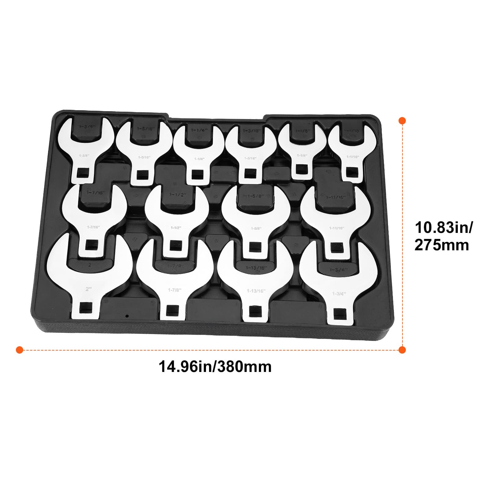 TEMU Vevor Crowfoot Wrench Set, 1/2" Drive 14-piece Sae (1-1/16" - 2") Foot Wrench Set With Storage Tray, 40cr Material With Laser Sizing, For Mechanical Maintenance Or Repairs