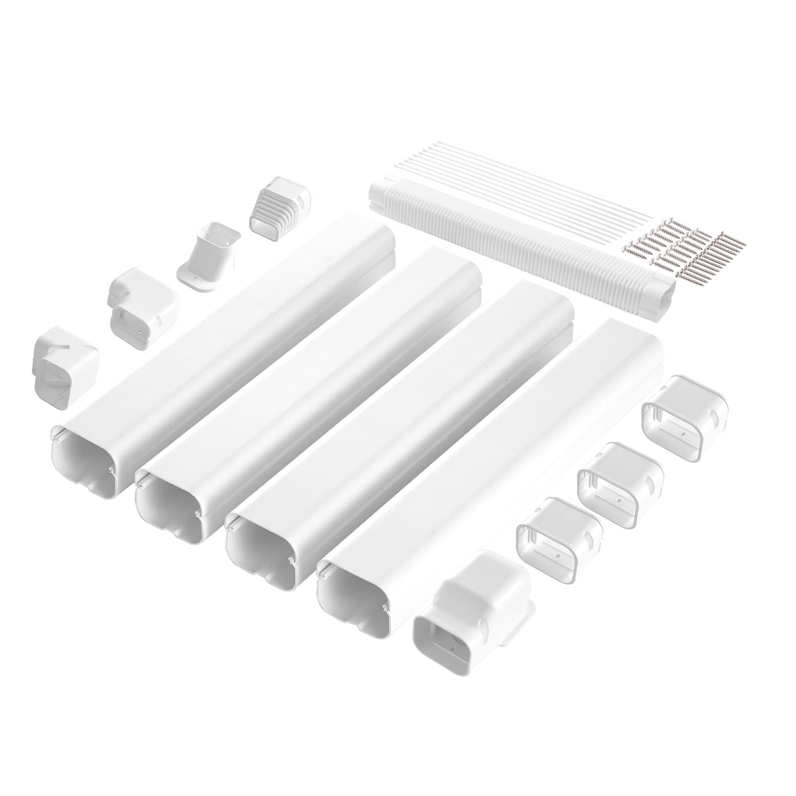 TEMU Vevor Mini Set Cover 3-inch .6ft L, Pvc Decorative Cover For Air Conditioner With 4 Straight Ducts & Full Components , Paintable For Heat Pumps, White