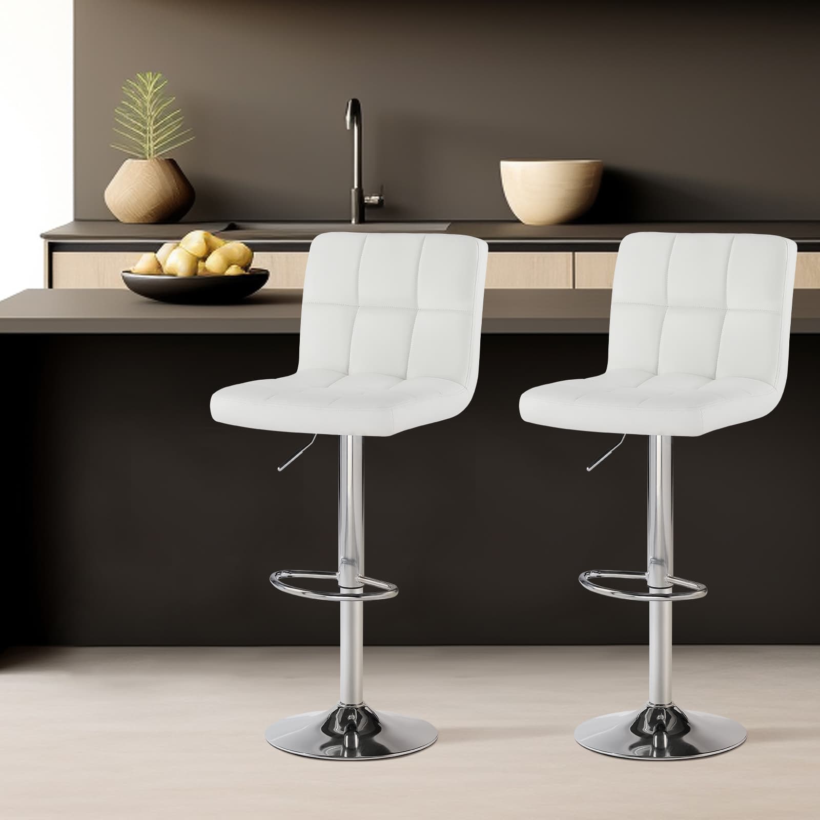 TEMU Mcq Bar Stools Set, Armless Adjustable Swivel Barstools, Pu Leather Hydraulic Kitchen Counter Height Bar Stools, Thickened Seat Cushion With Back