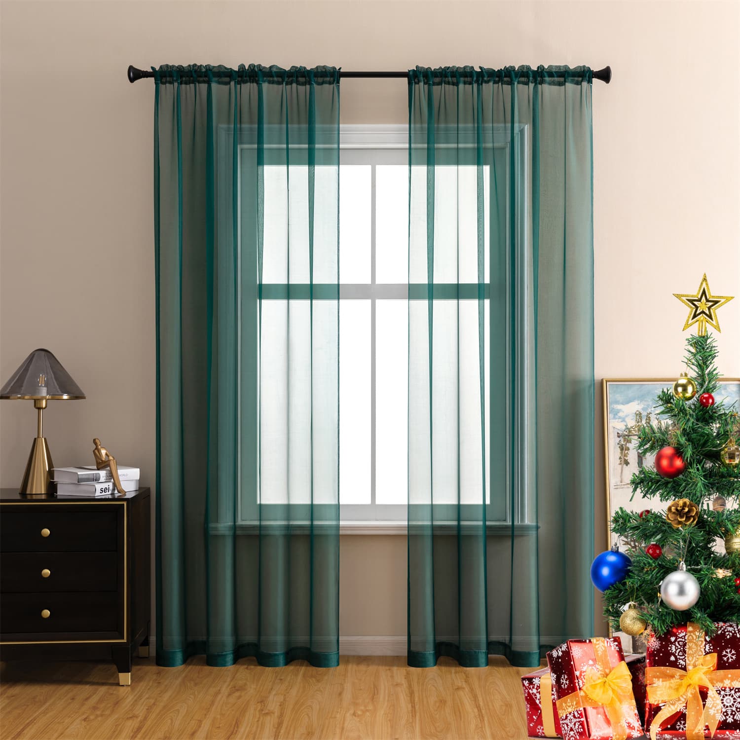 TEMU 2 Panels Basic Modern Sheer Curtains - Rod Light Filtering Privacy Window Drapes For Living Room, Bedroom, And Decor In Red/green/blue/white/black/khaki/yellow
