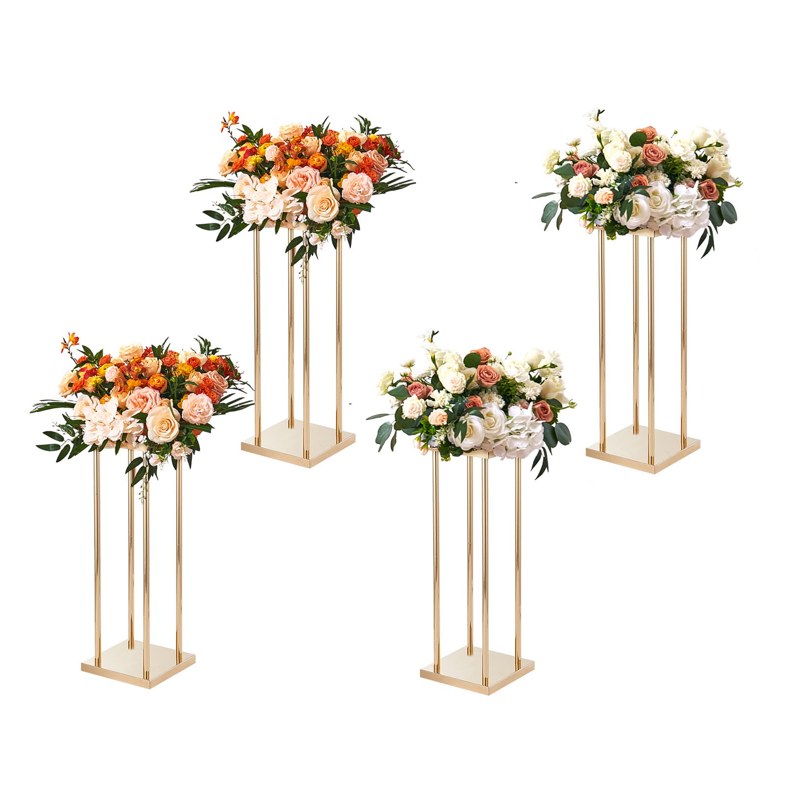 TEMU Vevor 4pcs Gold Metal Column Wedding Flower Stand, 23.6inch High With Metal Laminate, Vase Geometric Centerpiece Stands, Cylindrical Floral Display Rack For Events Reception, Party Road Leads