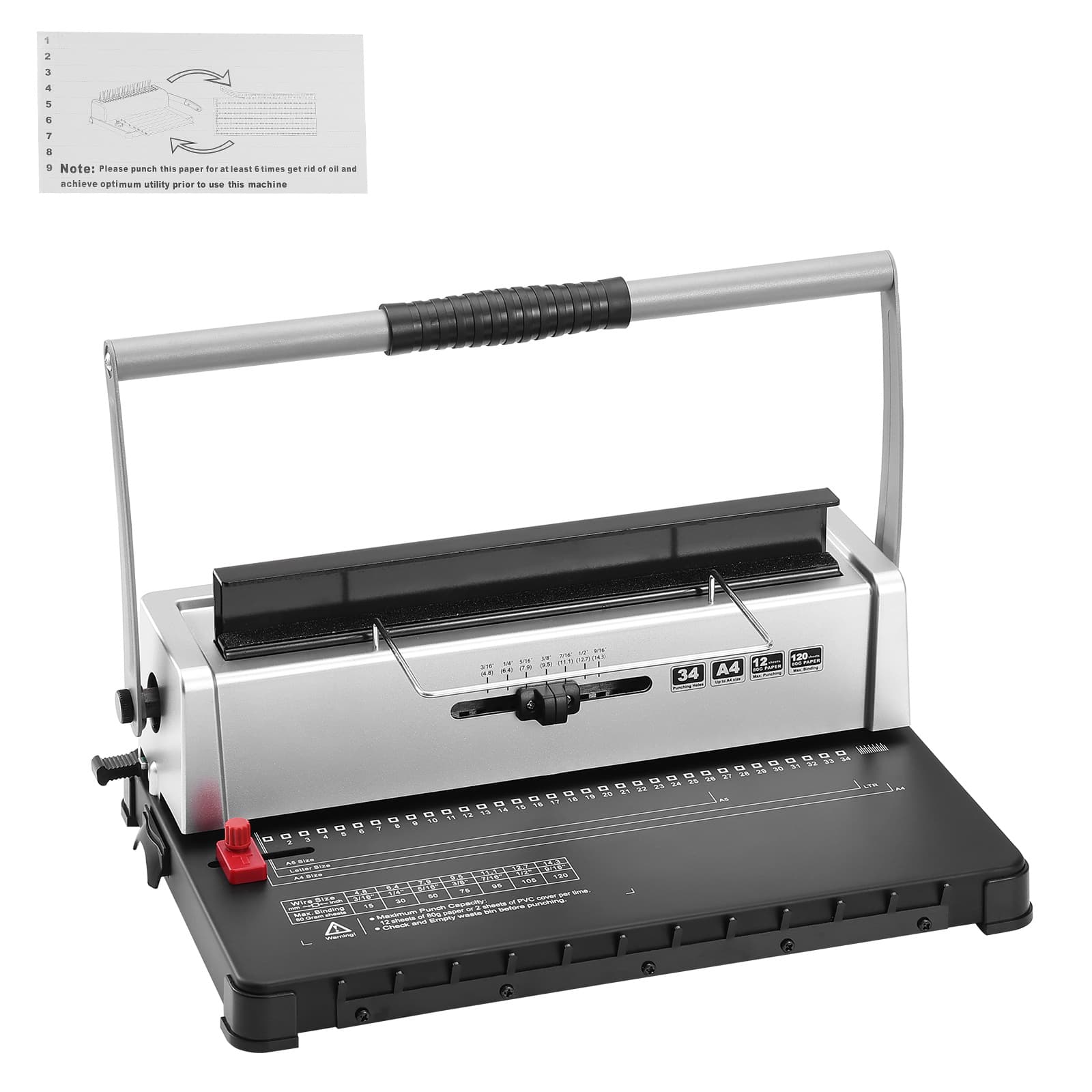 TEMU Vevor Coil Spiral Binding Machine, Manual Book Maker 34-holes Binding 120 Sheets, Punch Binder With Adjustable 3/16" - 9/16" Coil Binding And Side Margin, For Letter Size, A4, A5