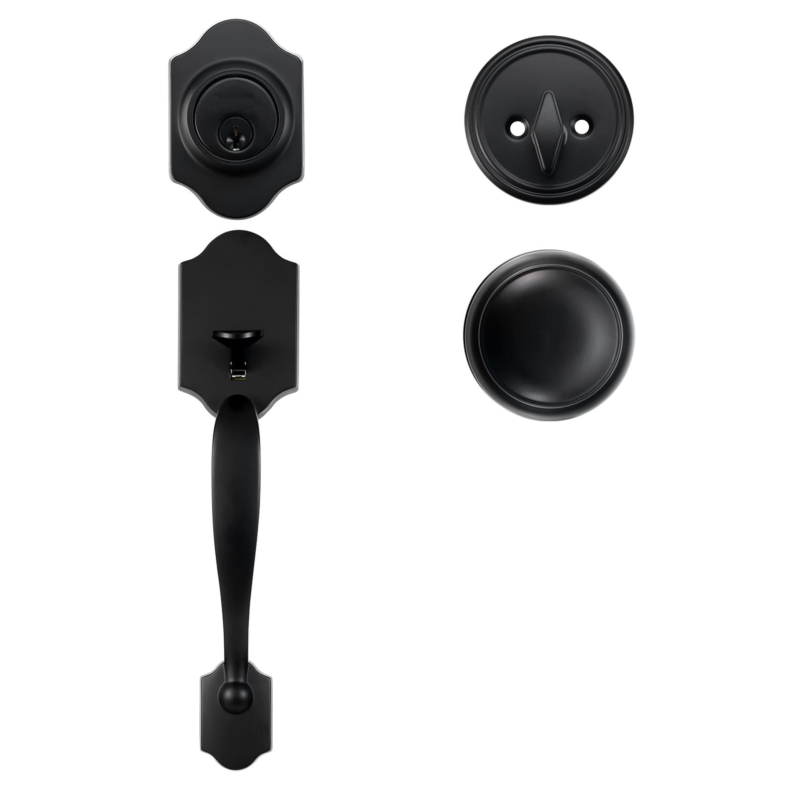 TEMU Vevor Front Door Handle And Deadbolt Set, Matte Black Front Door Lock Set With Interior Knob, Adjustable Hole Single Cylinder Handleset, For Handed Entrance And Front Door