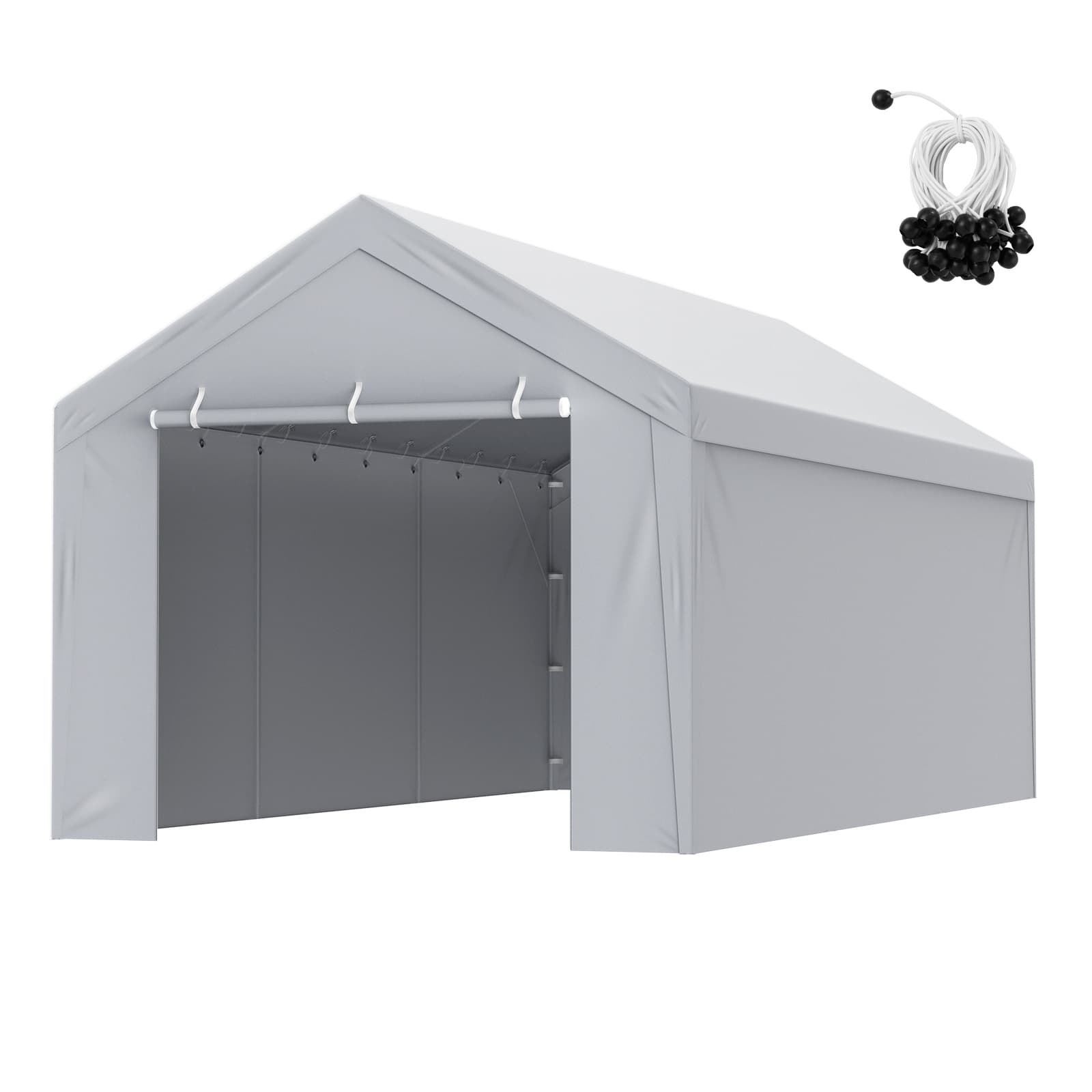 TEMU Vevor Carport Replacement Canopy Cover Top + Side Wall 10 X 20 Ft, Garage Tent Shelter Tarp Heavy-duty Waterproof & Uv Protected, With Ball ,white (frame Not Included)