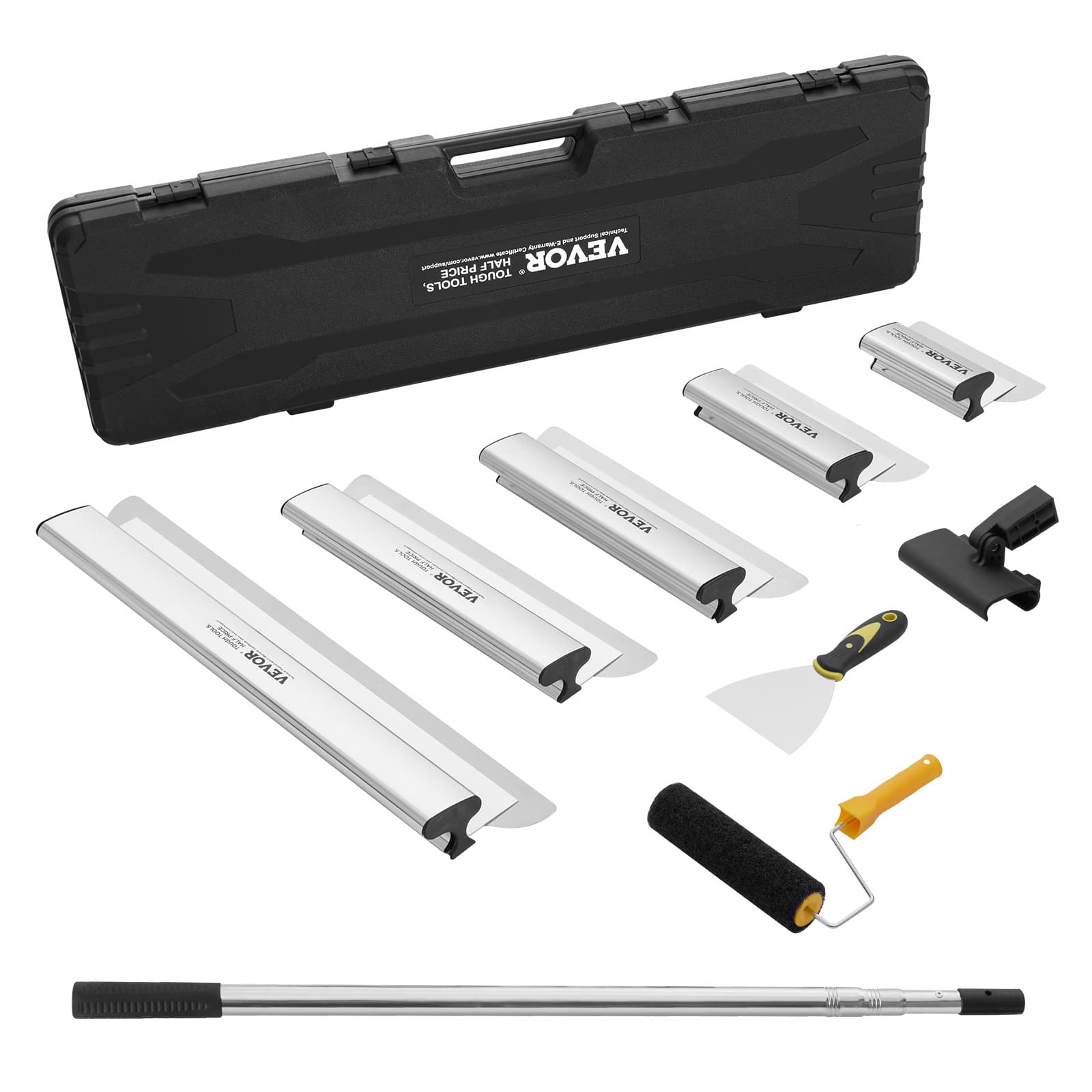 TEMU Vevor Drywall Skimming Blade Set, 7/10/14/16/24 In Skimming Blades + 34 - 81.6 In Extension Handle Pole, Stainless Steel Knife Professional Coat Tools, For Gyprock//plasterboard
