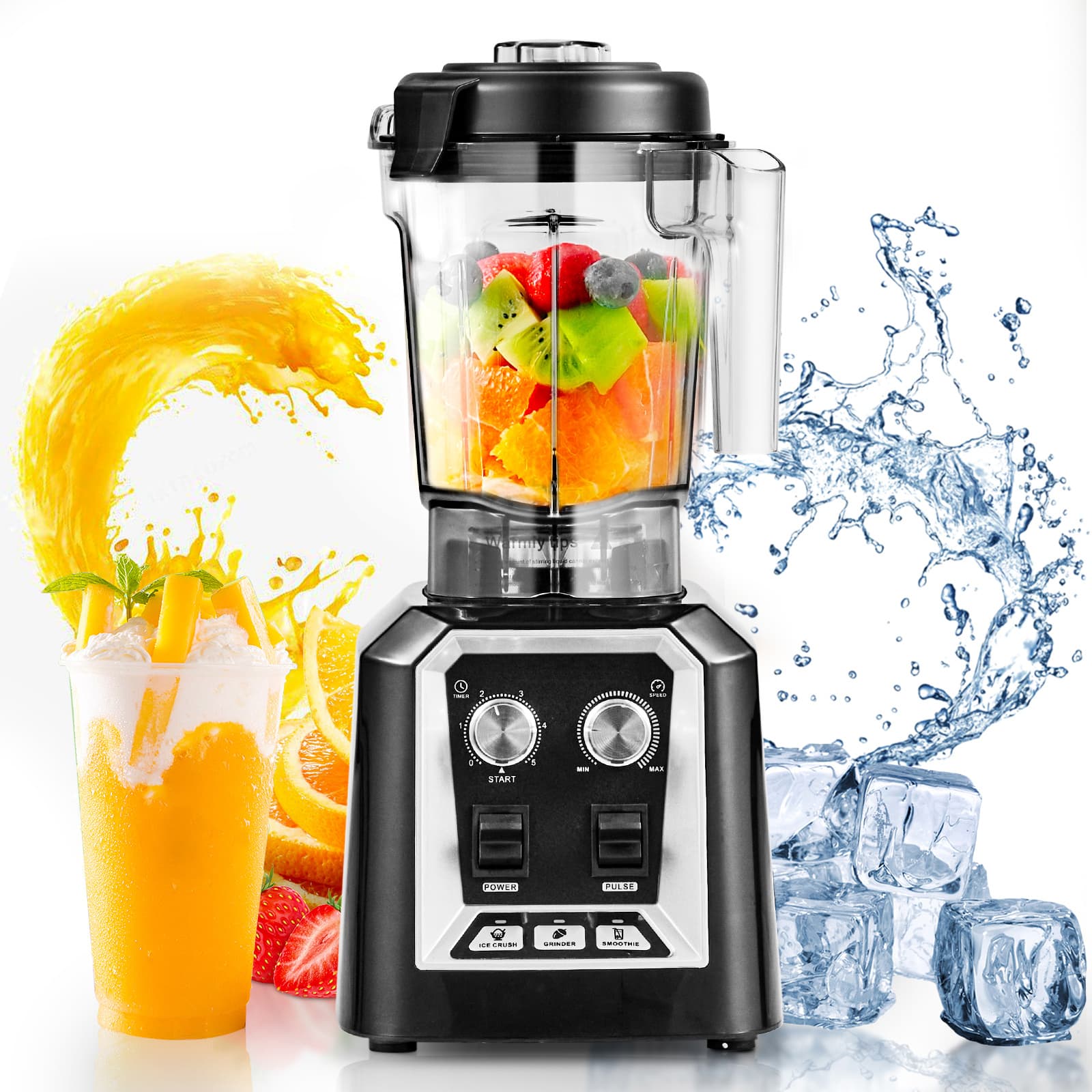 TEMU Vevor Professional Blender, Commercial Countertop Blenders, 68 Oz Jar Blender Combo, Stainless Steel 3 Functions Blender, For Drinks, Shakes, Smoothies, Peree, And Crush Ice, Black