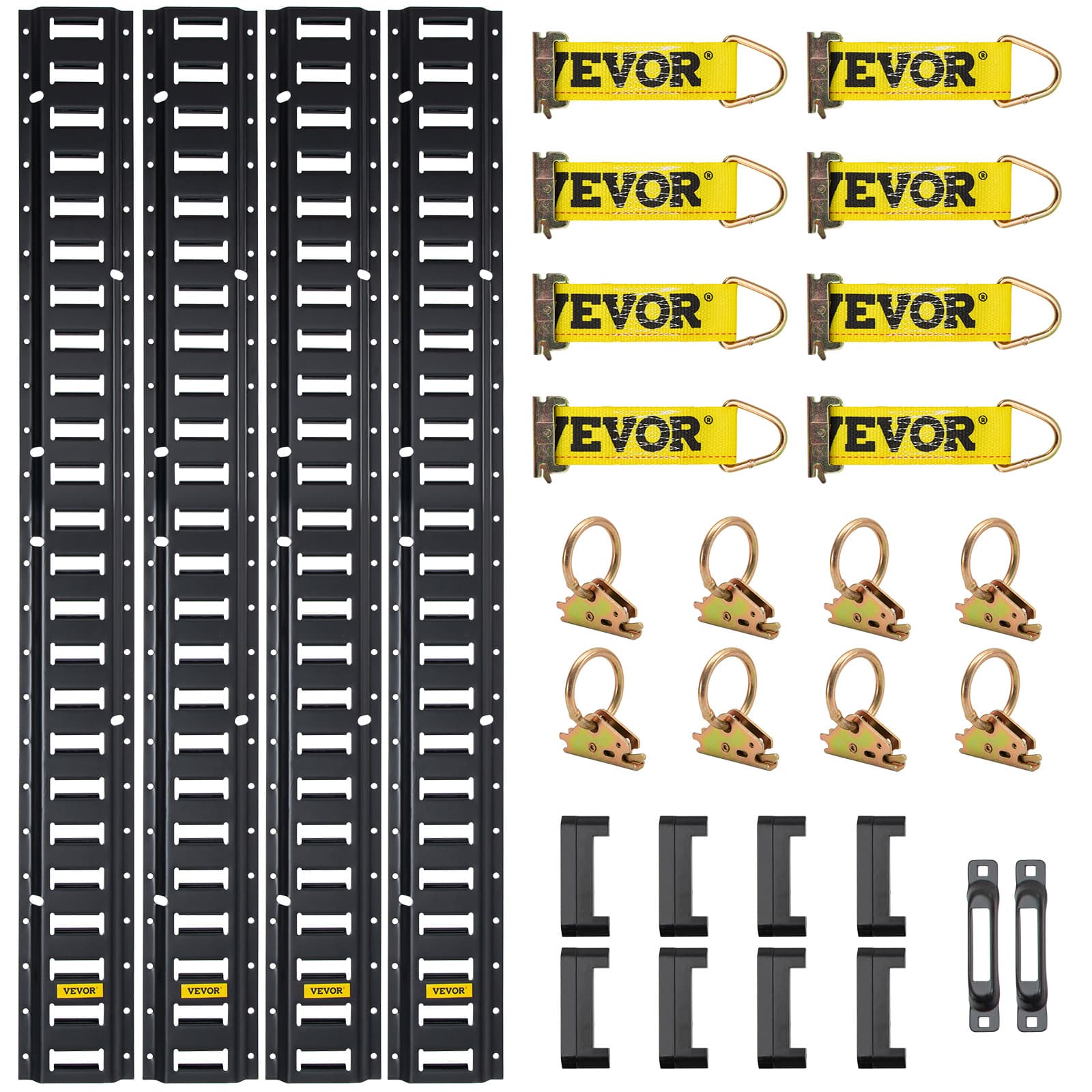 TEMU Vevor E Track Rail Kit, 30pcs 5ft E-tracks Set Includes 4 Steel Rails & 2 Single Slot & 8 O Rings & 8 Tie-offs W/d-ring & 8 End Caps, Securing Accessories For Cargo, Motorcycles, And Bikes