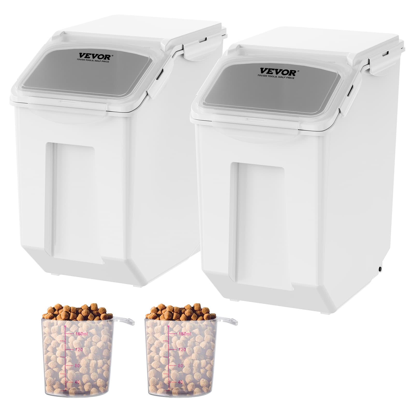 TEMU Vevor Storage Bin, 2 X 15l Dispenser Bin With 2 Measuring Cups, Casters And Airtight Lid, 2 Pcs/set Dog Pet Food Storage Container, Pp Material Kitchen Rice Cereal Flour Bin