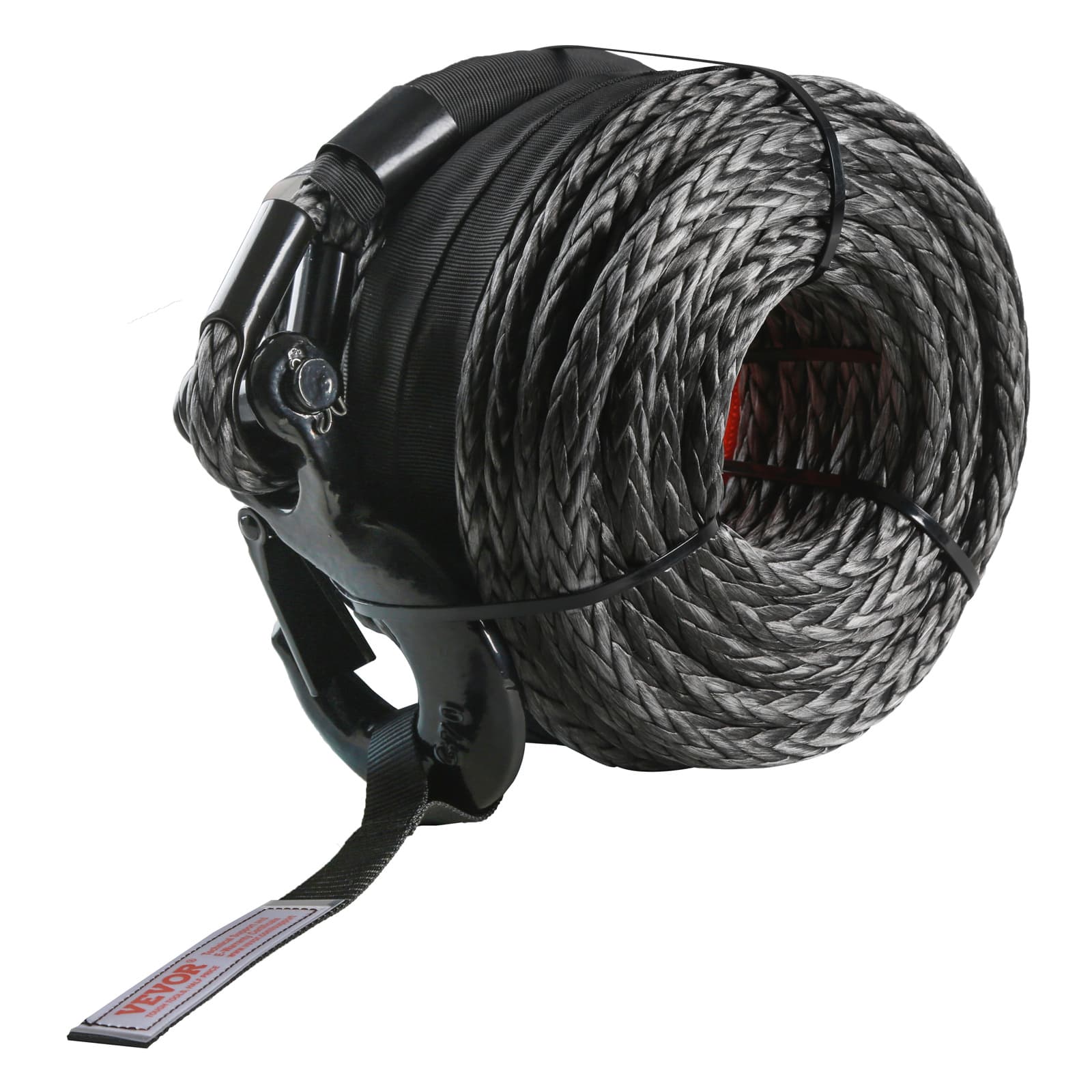 TEMU Vevor Synthetic Winch Rope, 3/8 Inch X 85 Feet 26,500 Lbs Synthetic Winch Line Cable Rope With Protective Sleeve + Winch Hook + Pull Strap, Universal Fit For Suv, Large Off-road Vehicle, Truck