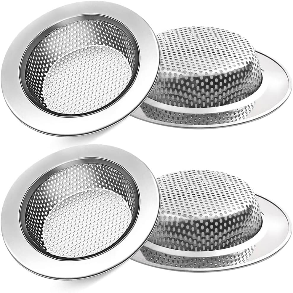 TEMU 4 Pack Kitchen Sink Strainer, Stainless Steel Drain Strainers, Catches Food Hair, Easy Clean, Universal Fit For Most Sinks, 4.5" Diameter Large Wide Rim, Anti Clogging Micro Perforation Holes