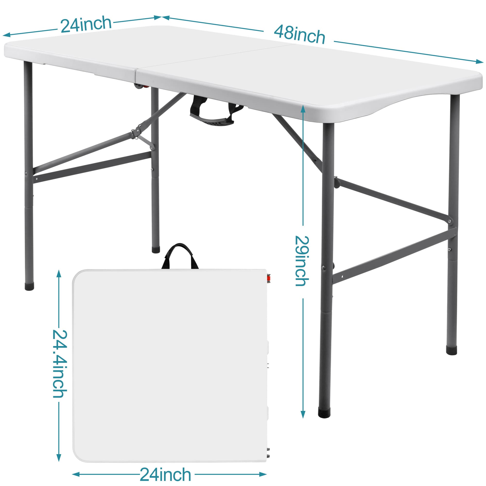 TEMU 4ft Fold-in-half Table With Curve Legs, Plastic Table, Work Table, Stright Legs For Indoor & Outdoor Events -white