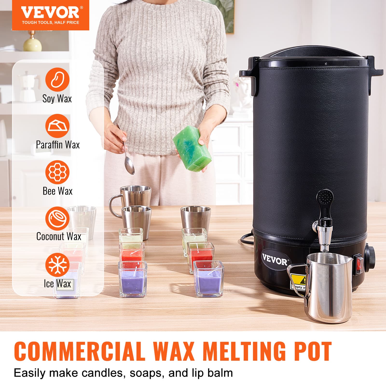 TEMU Vevor 10 L Wax Melter For Candle Making, Extra Large Electric Wax , With Spout And 9-level , Easy Clean For Candle Soap Cream Beauty Bulk Production Business Or Home