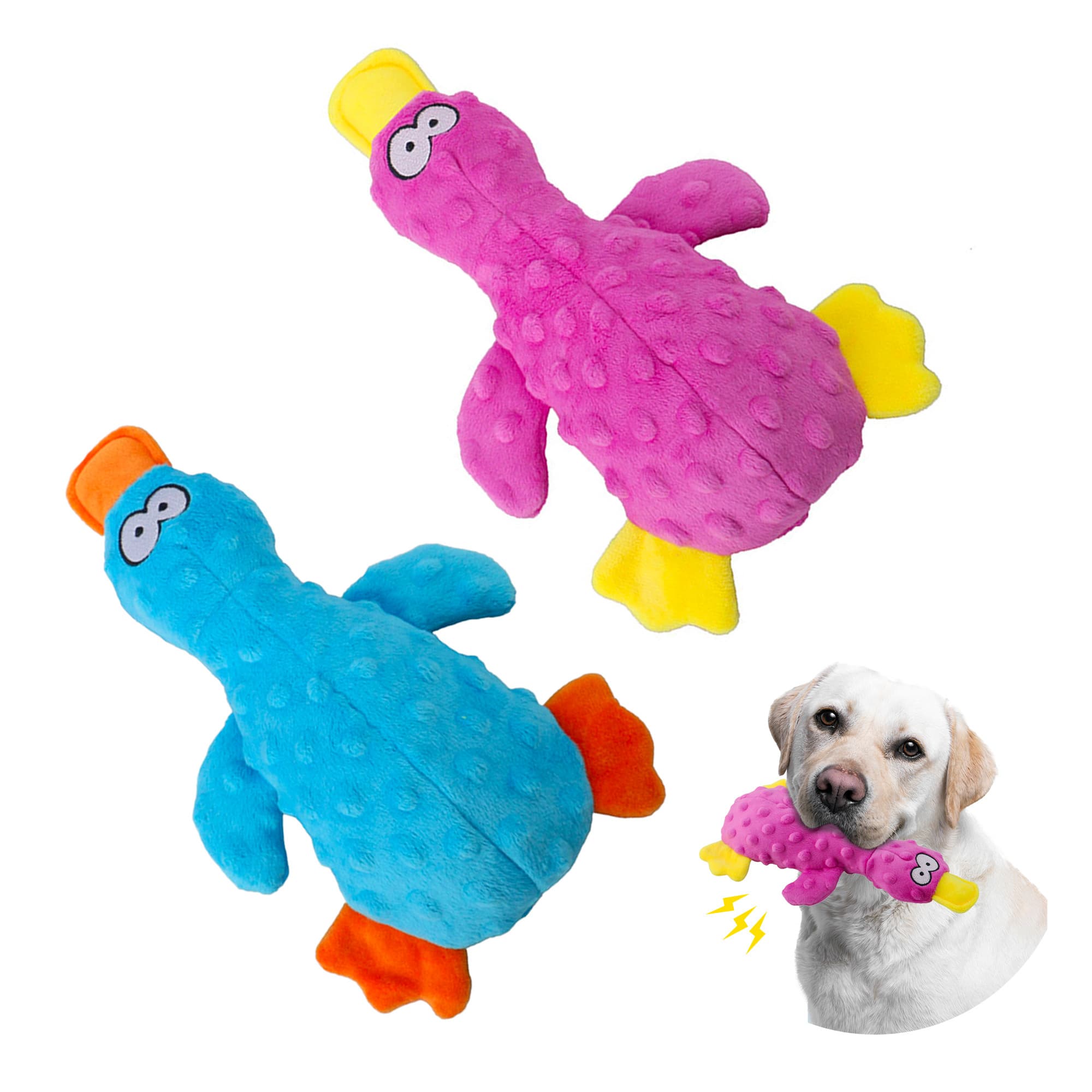 TEMU Dog Squeaky Toy Duck - 2 Packs, Durable Plush Toys For Large Dogs, Interactive Play, Sturdy, Soft, And Crinkly, Ideal For Small To Large Dogs