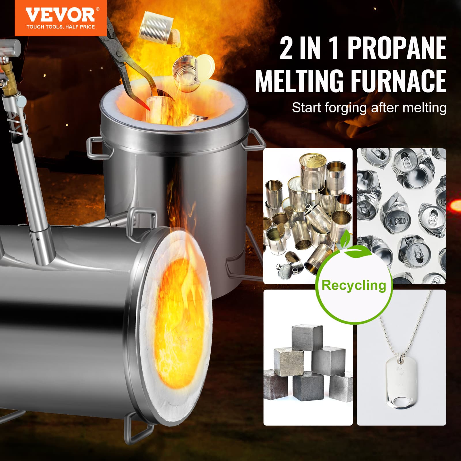 TEMU Vevor Propane Melting Furnace Kit, 12kg Large Capacity Foundry Home ,stainless Steel , Blacksmithing With Crucible An Tongs Kiln, For Recycle, Gold Copper Silver Casting
