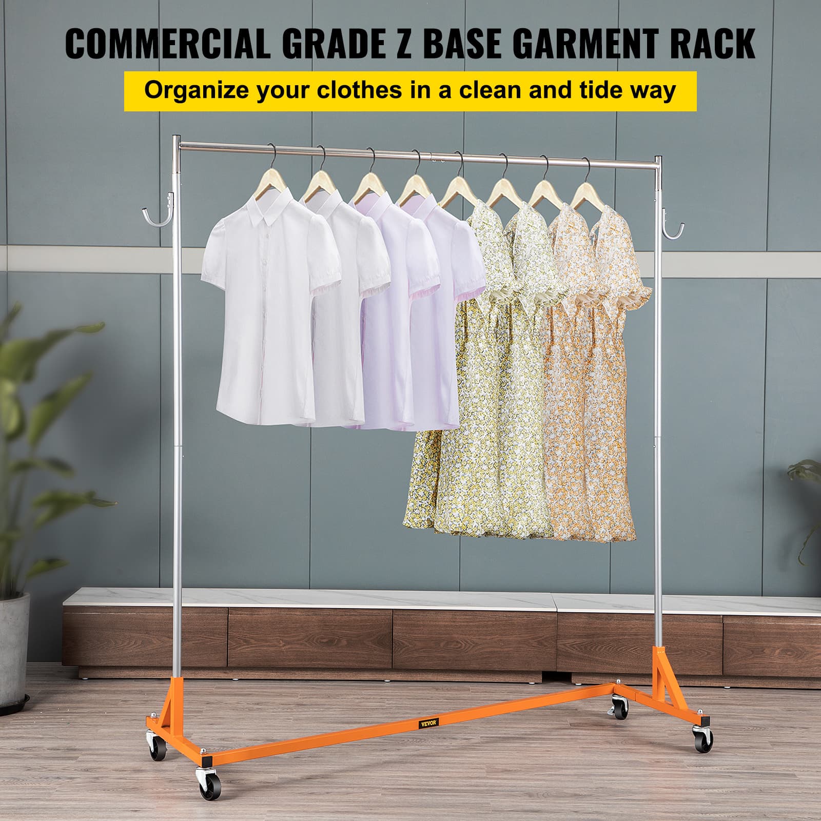 TEMU Vevor , Z Base Garment Rack, Height Adjustable Rolling Z Garment Rack, Sturdy Steel Z Base Clothing Rack With Lockable Casters For Home Garment Store Display Commercial Use
