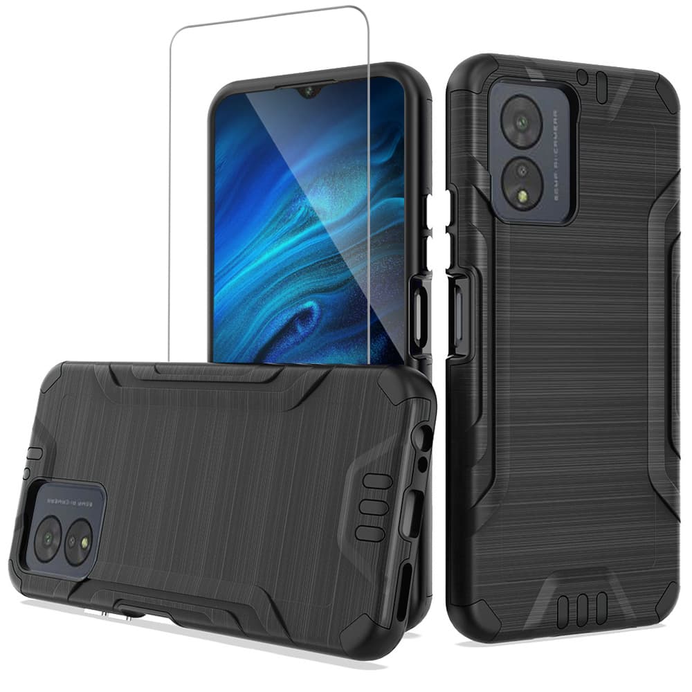 TEMU For Celero5g Sc 2024 (sc Version Only) Phone Case, With Tempered Glass Screen Protector, Magnetic Support Dual Layer Shockproof Brushed Metallic Cover