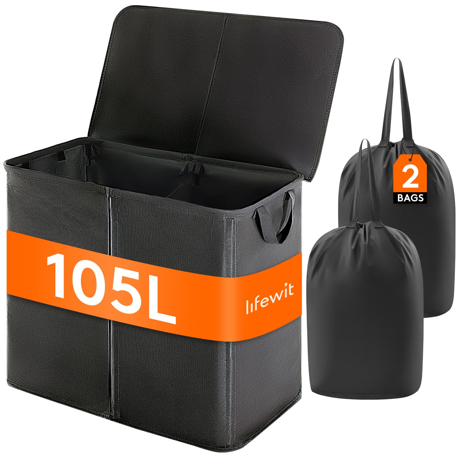 TEMU 105l Double Laundry Hamper With Lid And Removable Laundry Bags, Divided Laundry Basket With Handles, Large Separated Clothes Basket For Bedroom, Bathroom, College Dorm, Laundry Sorting, Black