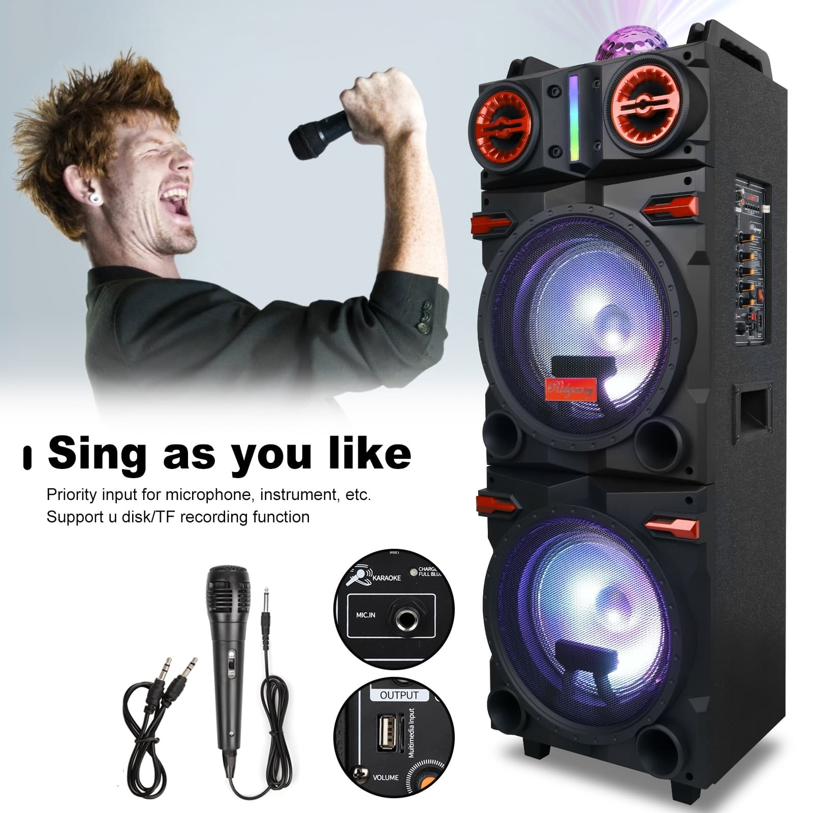 TEMU Sound Portable Party Bluetooth Speakers Powerful, Stereo Loud Karaoke Machine With Sound Reactive Party Lights, Usb/sd Input And Telescopic Pull Rod, Remote Control