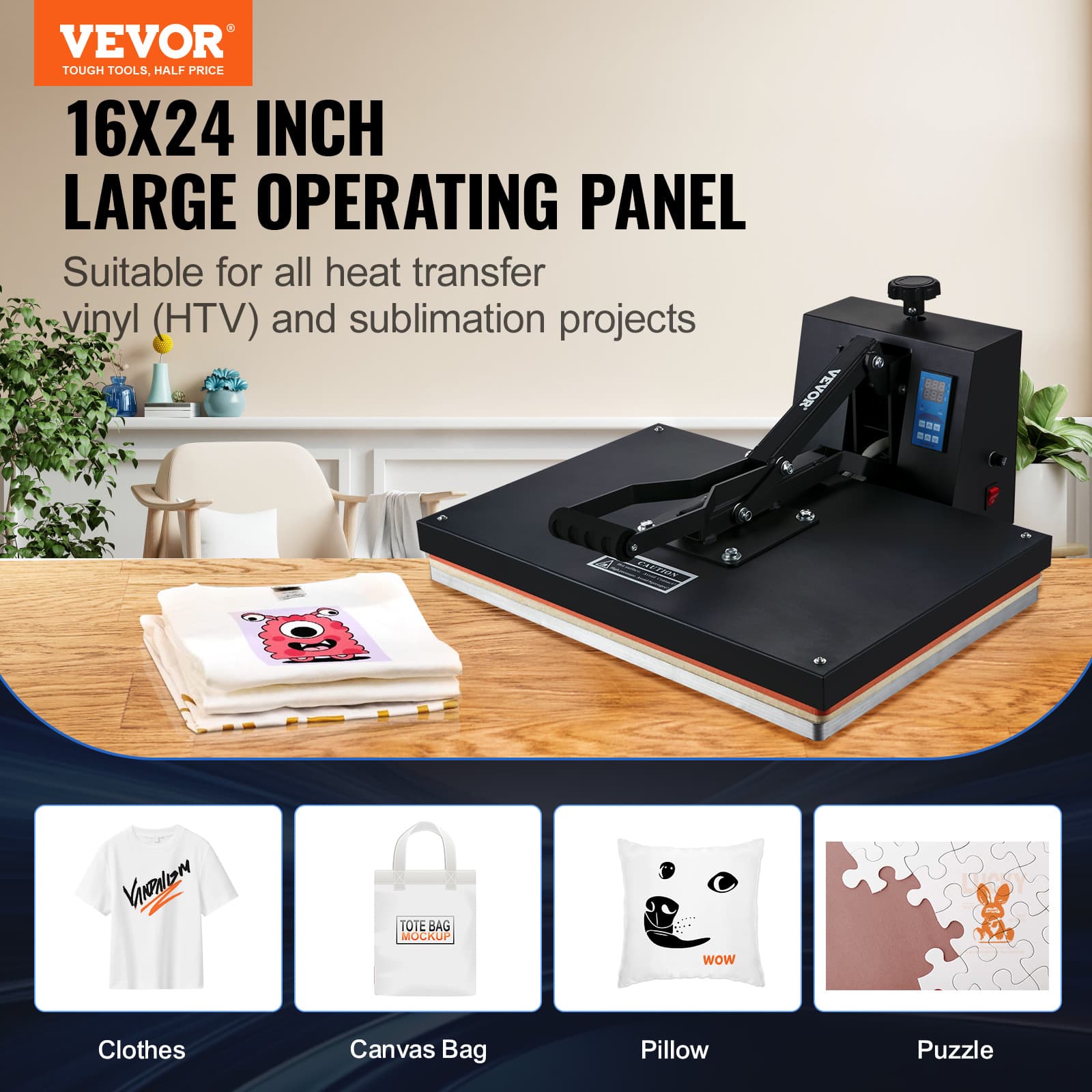 TEMU Vevor 1700w Heat Press, 16x24/15x15/16x20in Press Machine, High Pressure Fast Heating Heat Press Machine For T-shirt, Digital Industrial Sublimation Printer For Heat Transfer Vinyl, , Black