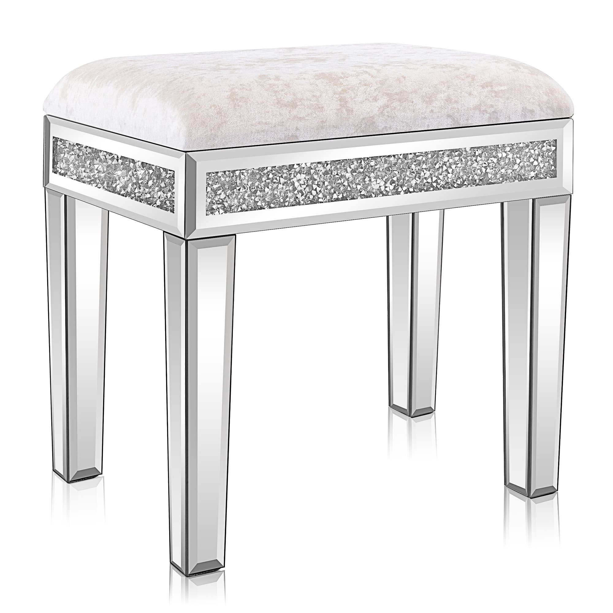 TEMU Luxurious Mirrored Vanity Desk And Vanity Stool, Elegant Silver Mirrored Makeup Vanity Table And Bench With Storage For Bedroom/makeup Room